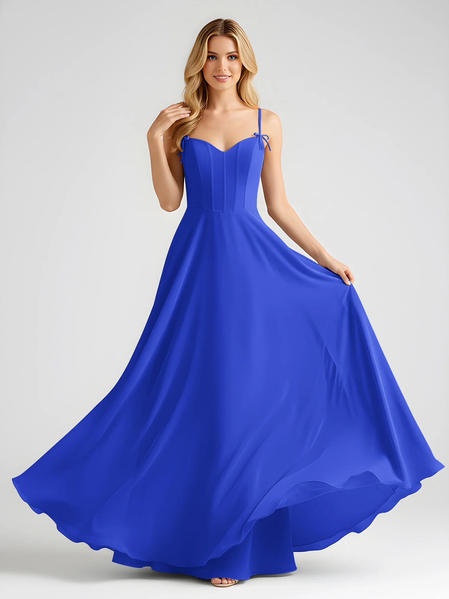 Spaghetti Strap A-Line Maxi with Bow Ties Royal Blue - Image 3