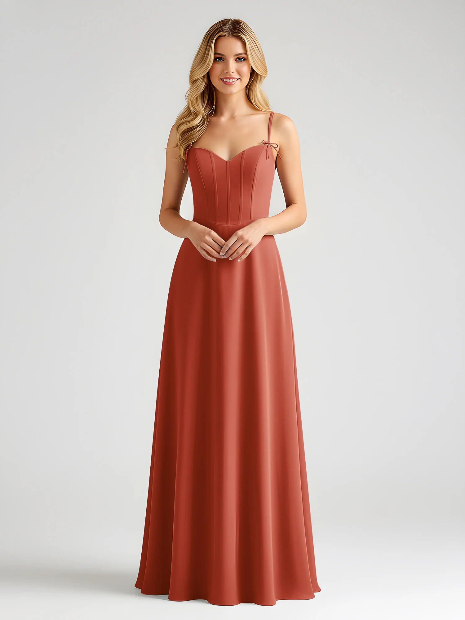 Spaghetti Strap A-Line Maxi with Bow Ties Rust