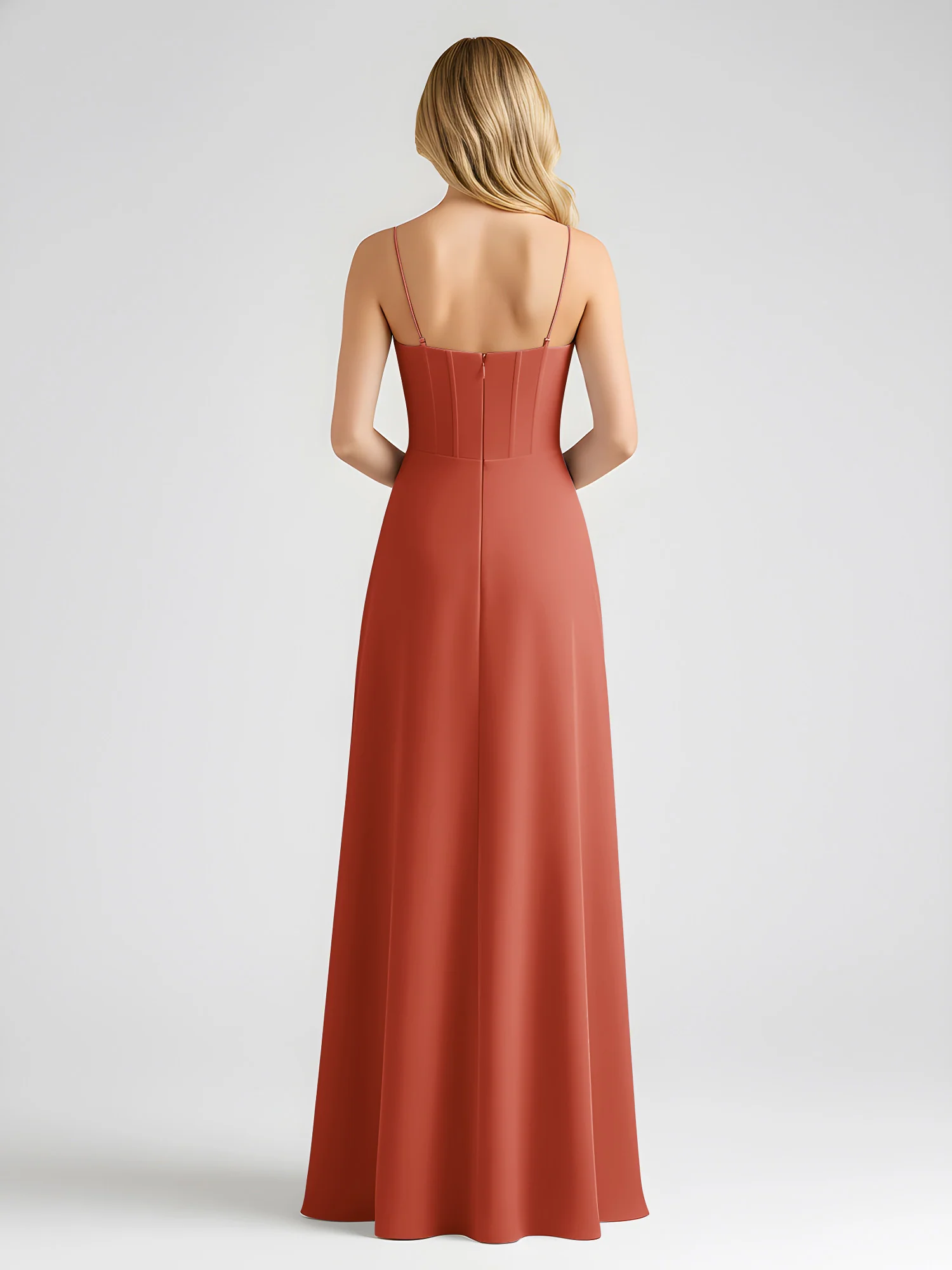Spaghetti Strap A-Line Maxi with Bow Ties Rust - Image 2