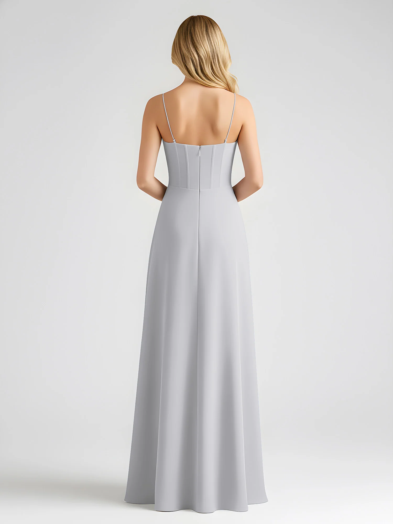 Spaghetti Strap A-Line Maxi with Bow Ties Silver - Image 2