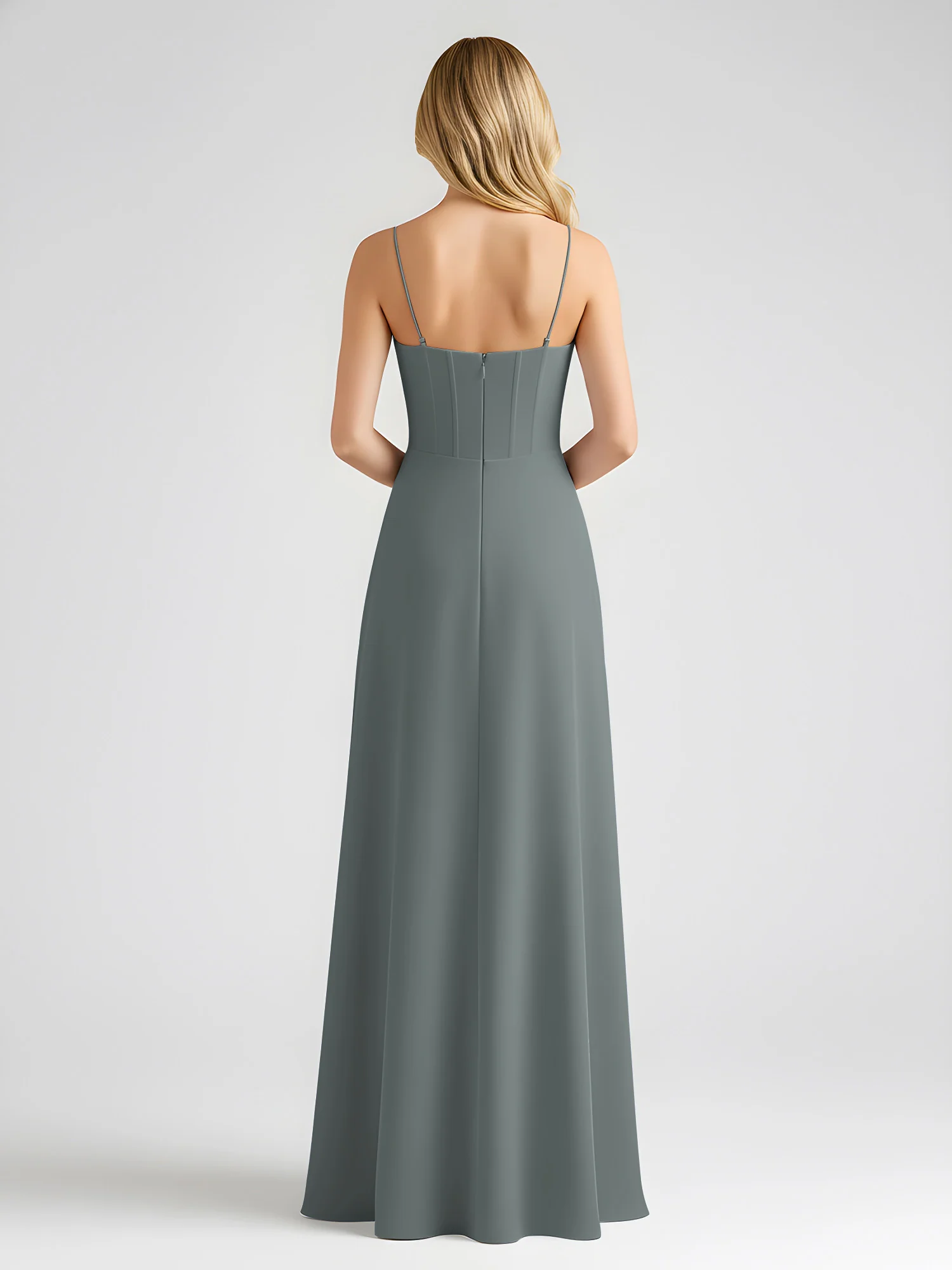 Spaghetti Strap A-Line Maxi with Bow Ties Steel Grey - Image 2