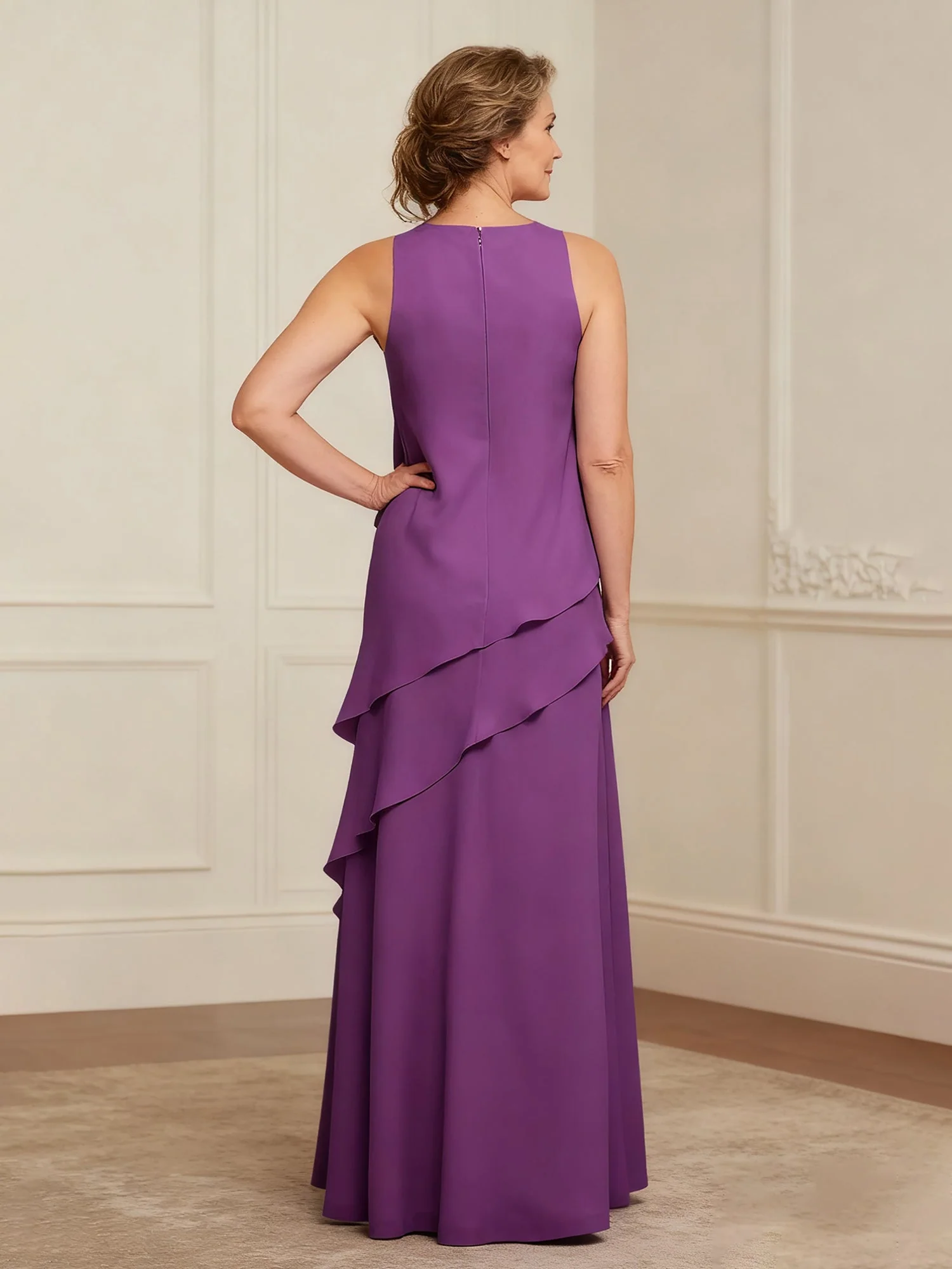 Scoop Neck Ruffles A-Line Floor-length Chiffon Dress Marigold - Image 2
