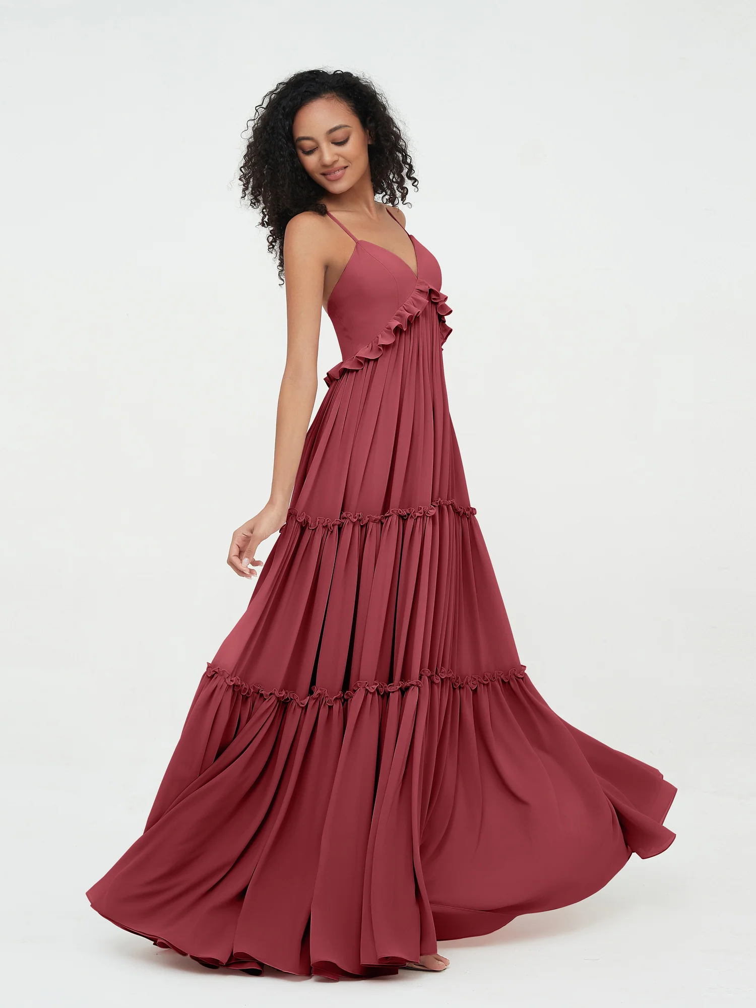 Empire Chiffon Tiered Skirt Max Bohemian Dresses-Cinnamon Rose - Image 5