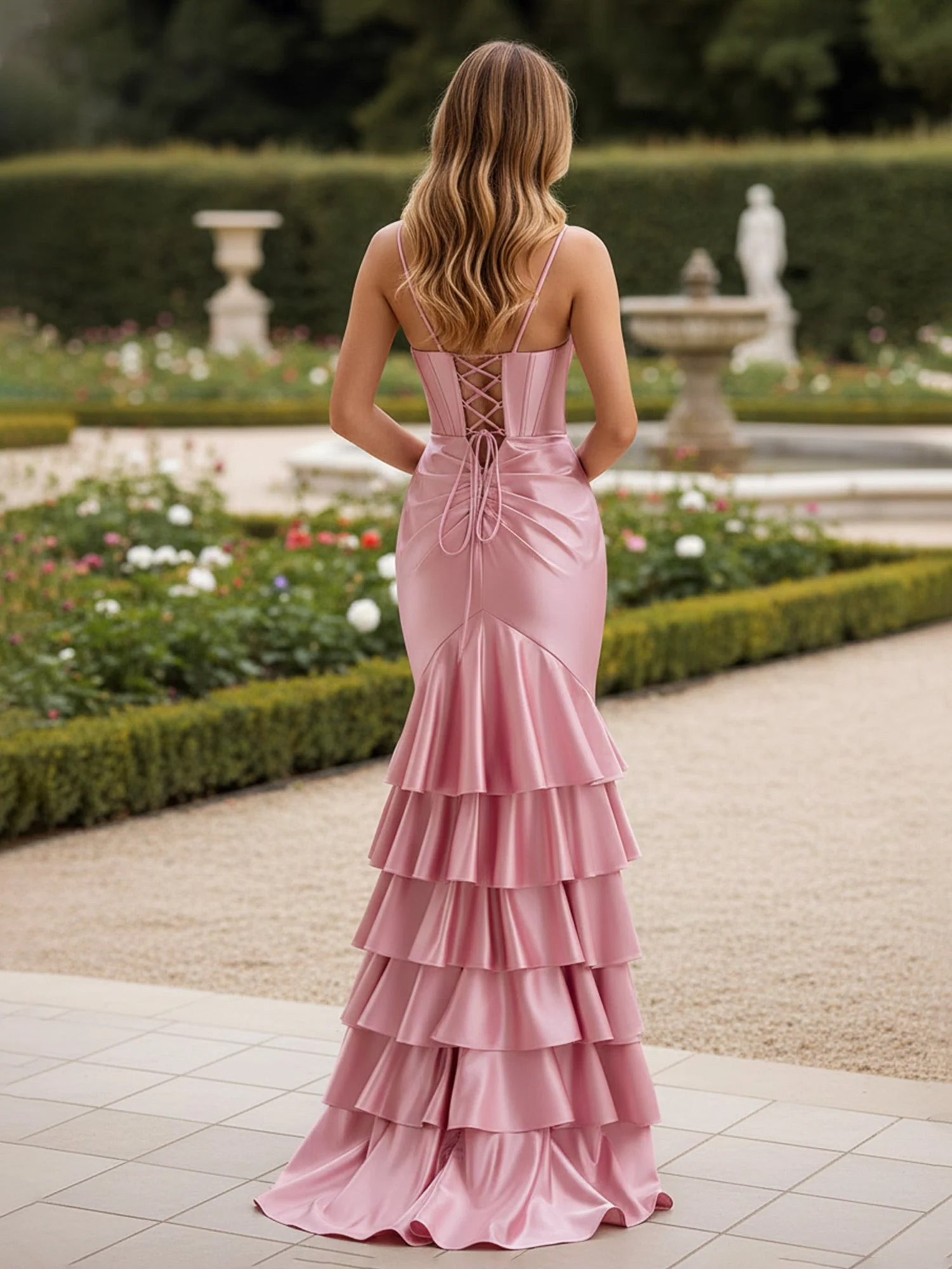Corset Mermaid Gown with Tiered Ruffle Skirt Bronzer - Image 2