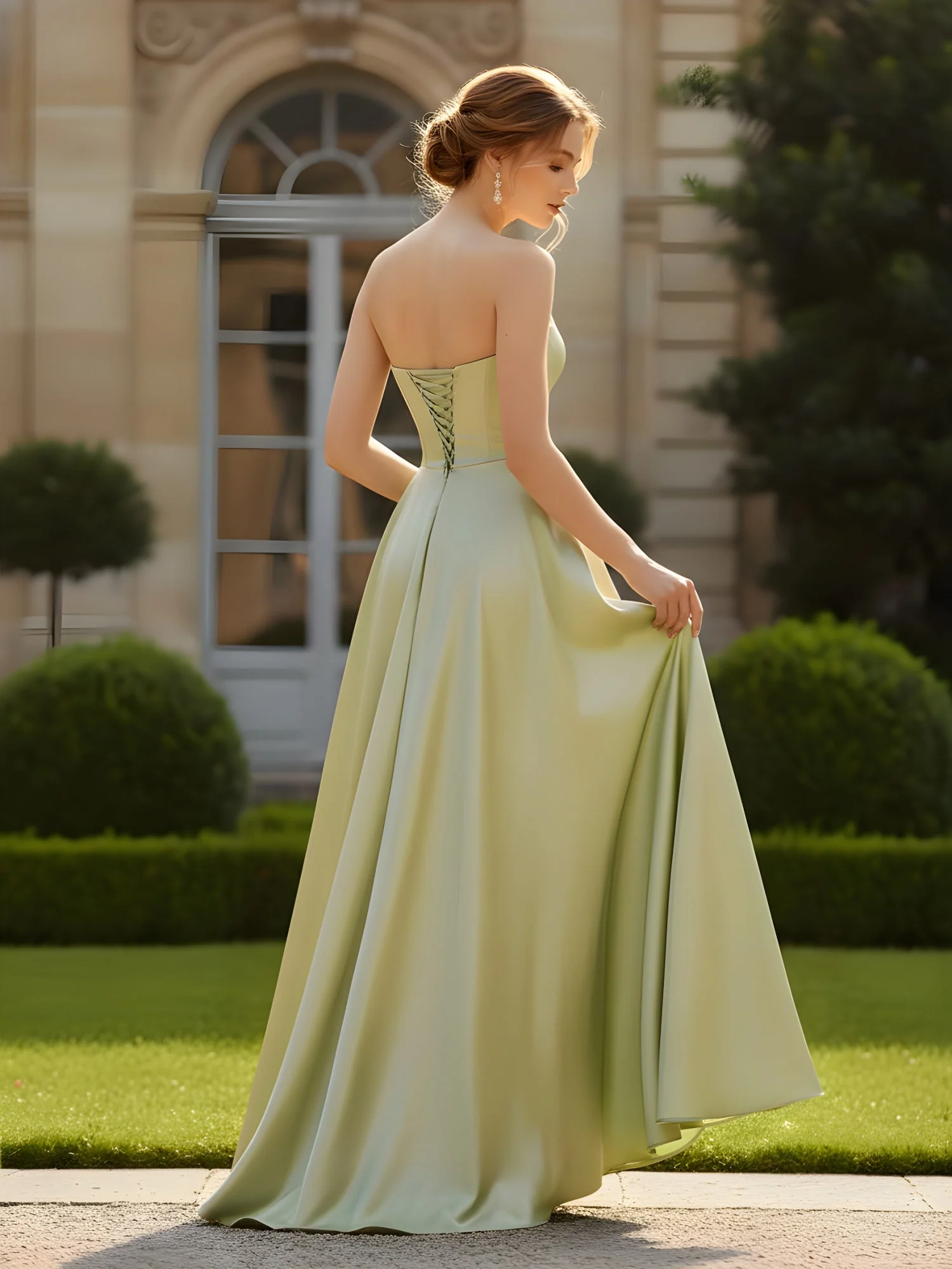 Strapless Sweetheart Bustier Gown with Corset Back Marigold - Image 2