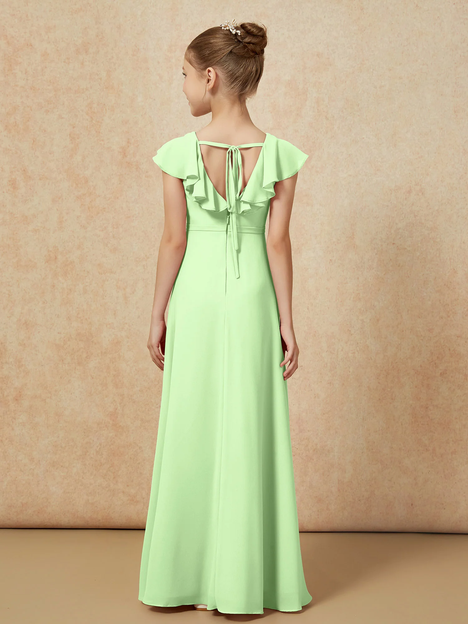 Flutter Sleeves Chiffon A-Line Junior Bridesmaid Dresses Sage - Image 2