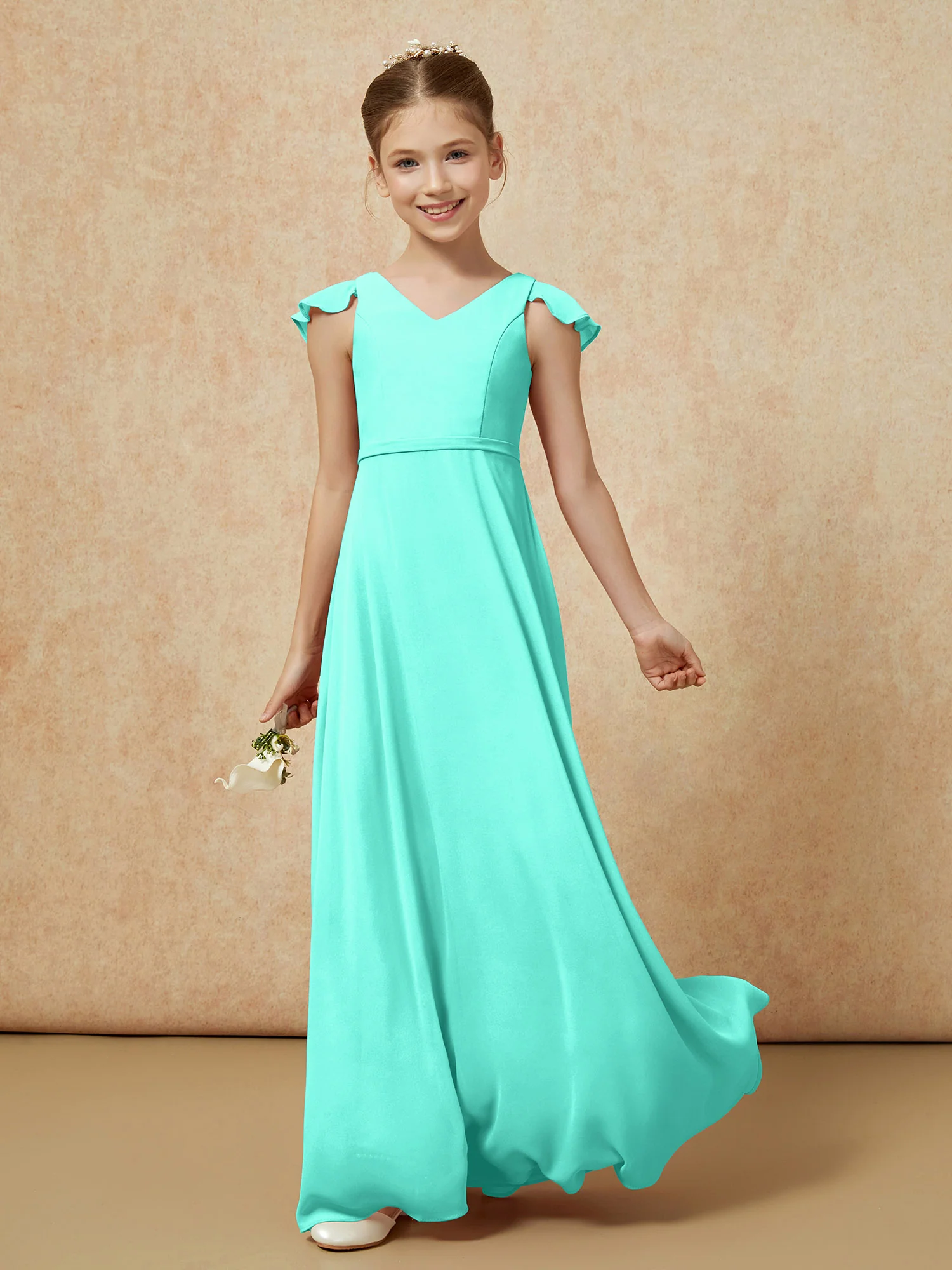 Flutter Sleeves Chiffon A-Line Junior Bridesmaid Dresses Spa - Image 3