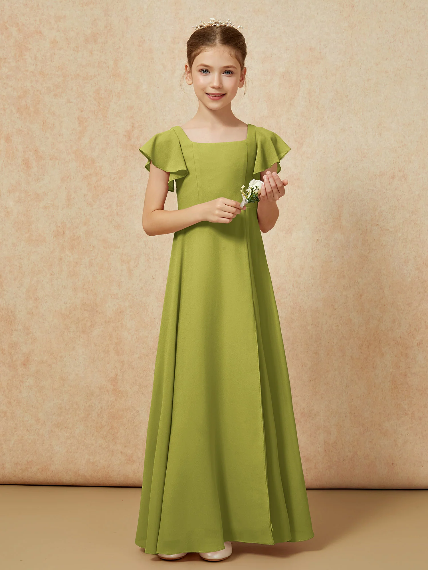 Flutter Sleeves Long Junior Bridesmaid Dresses With Slit Clover - Image 5