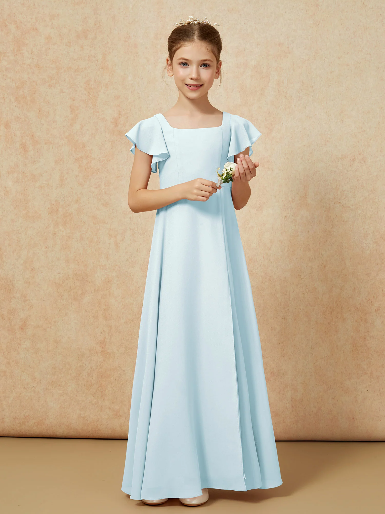 Flutter Sleeves Long Junior Bridesmaid Dresses With Slit Mist - Image 5