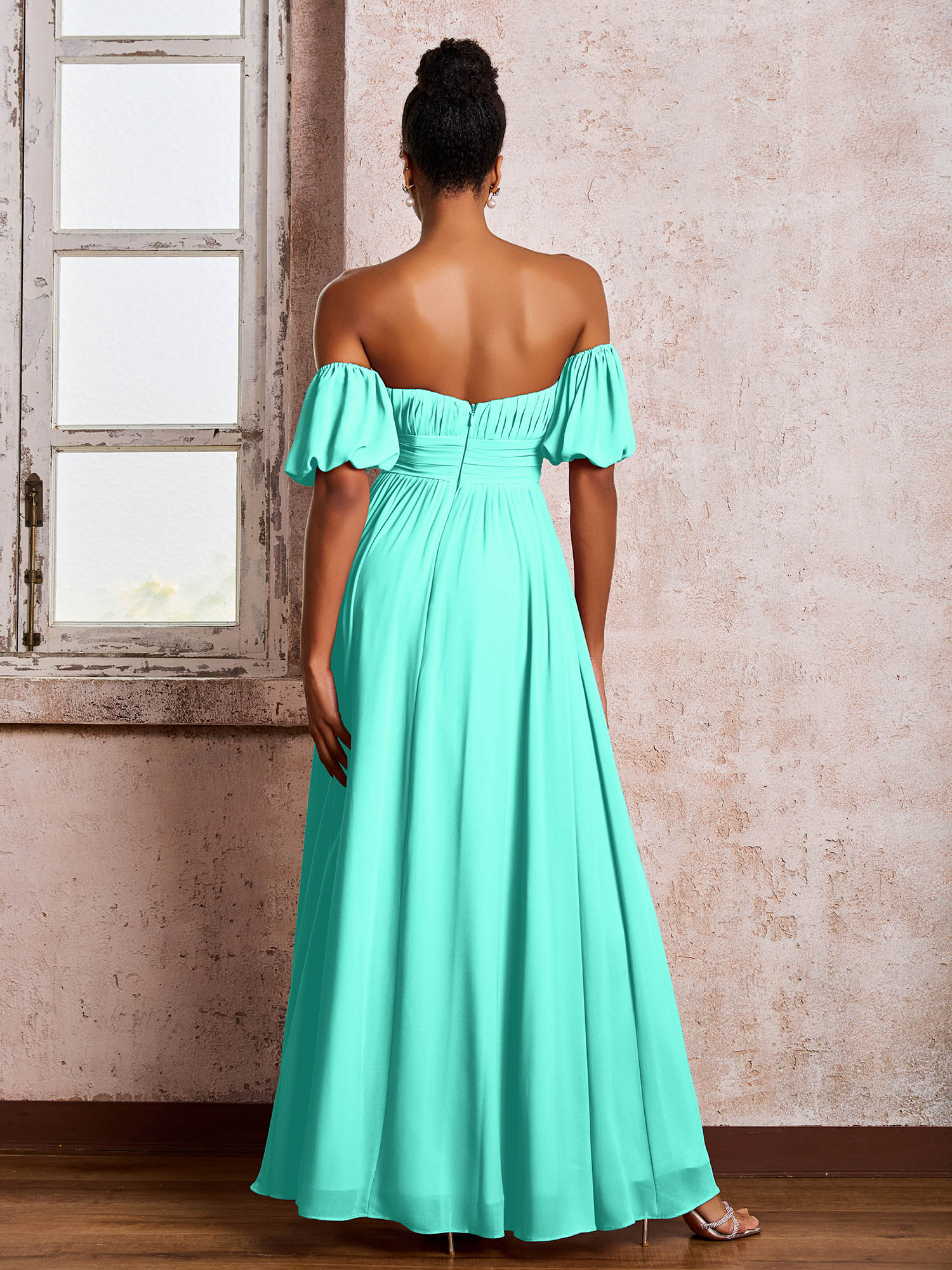 Flutter Sleeves Square Chiffon Dresses With Slit Spa - Image 2