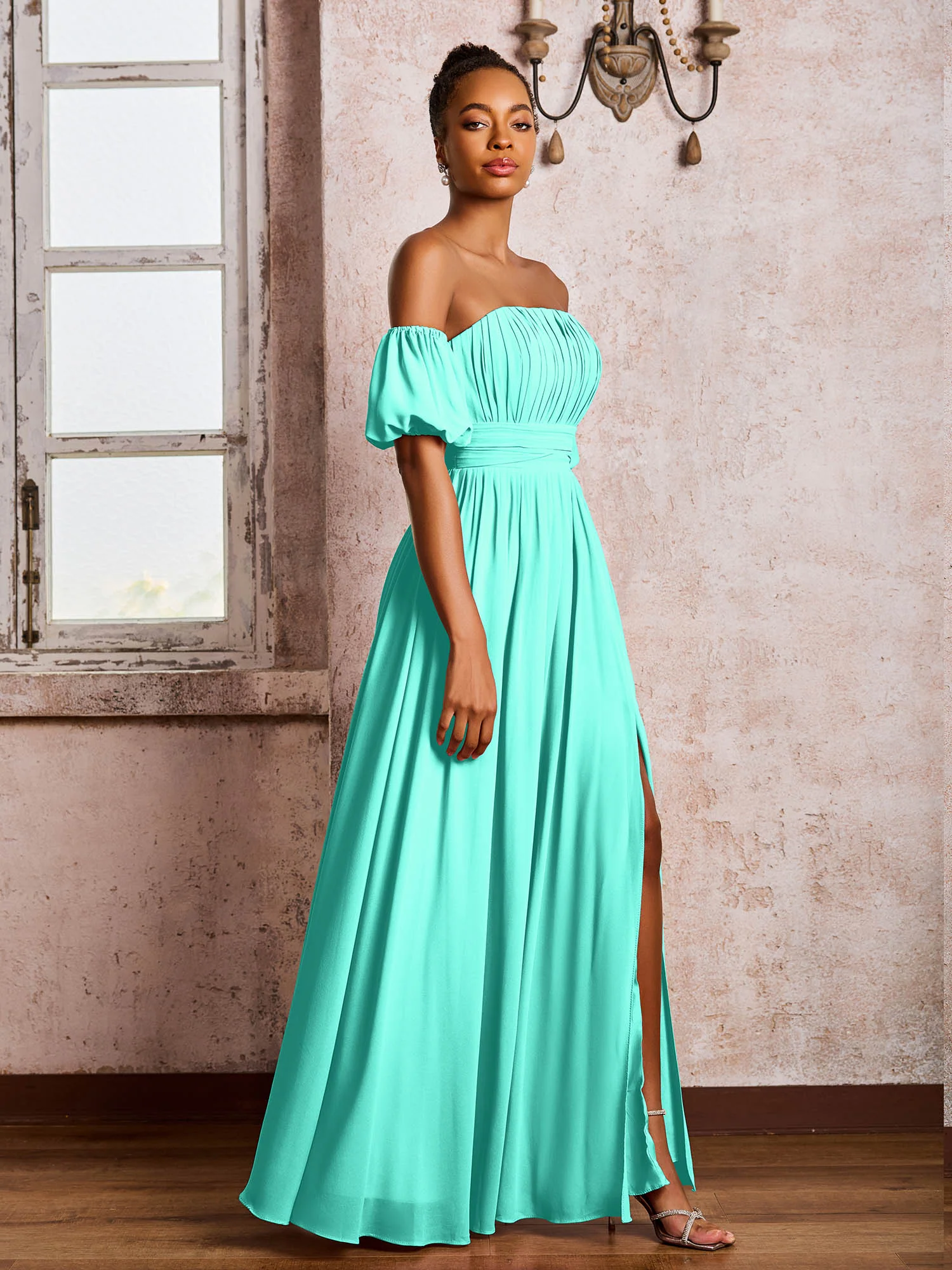 Flutter Sleeves Square Chiffon Dresses With Slit Spa - Image 3