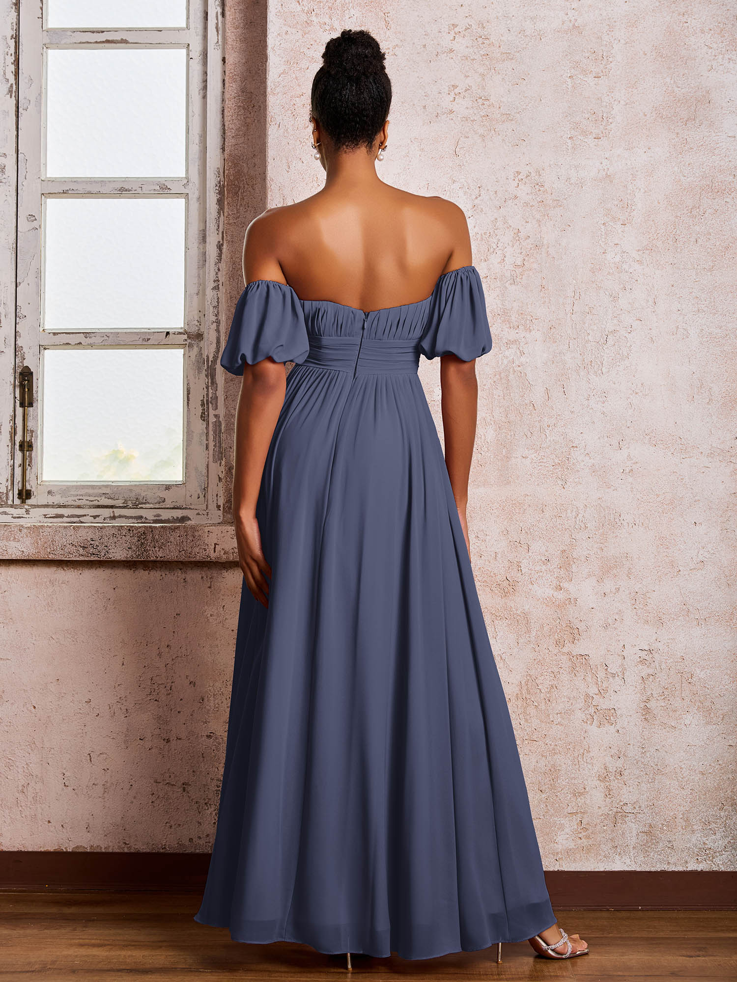 Flutter Sleeves Square Chiffon Dresses With Slit Stormy - Image 2