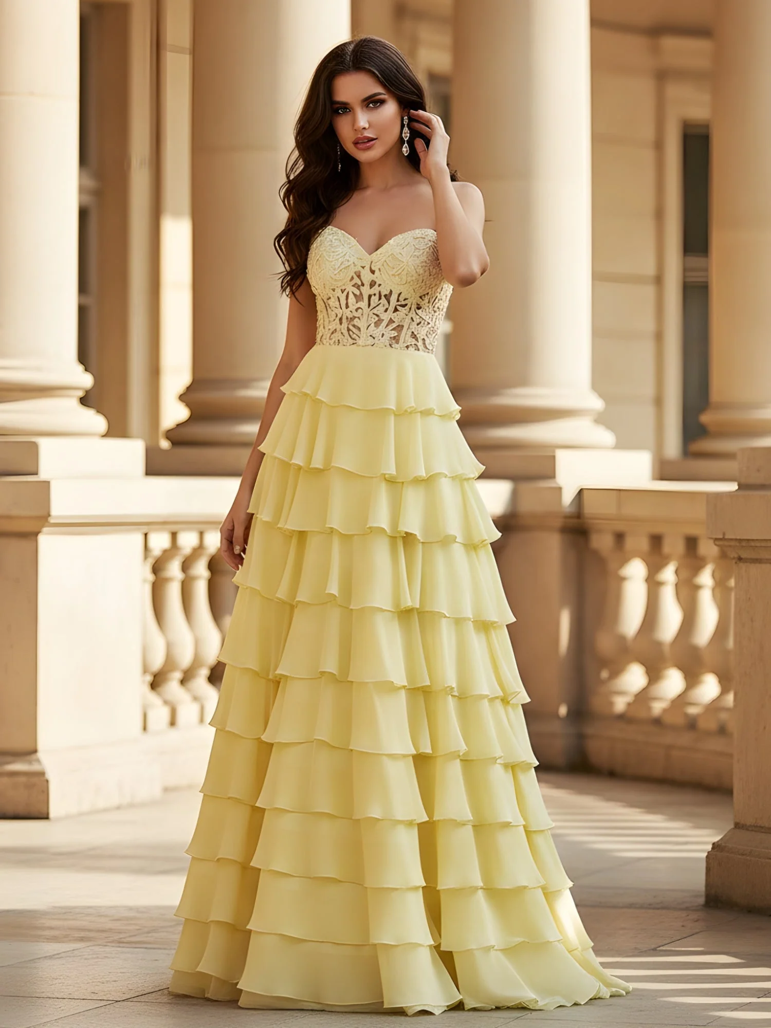 Voluminous Chiffon Dress with Exposed Lace-Up Back Dusty Rose