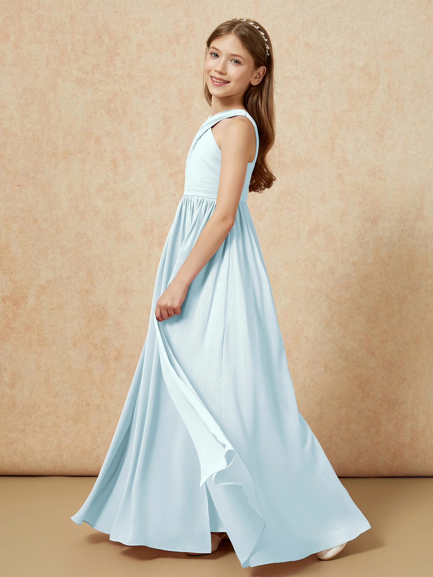 Grecian Neck Chiffon Junior Bridesmaid Dresses With Slit Mist - Image 3