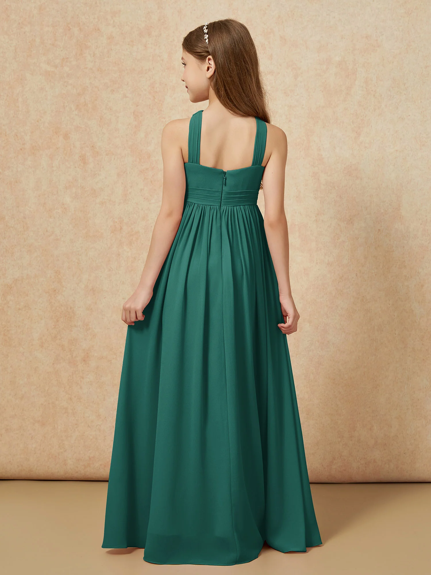 Grecian Neck Chiffon Junior Bridesmaid Dresses With Slit Peacock - Image 2