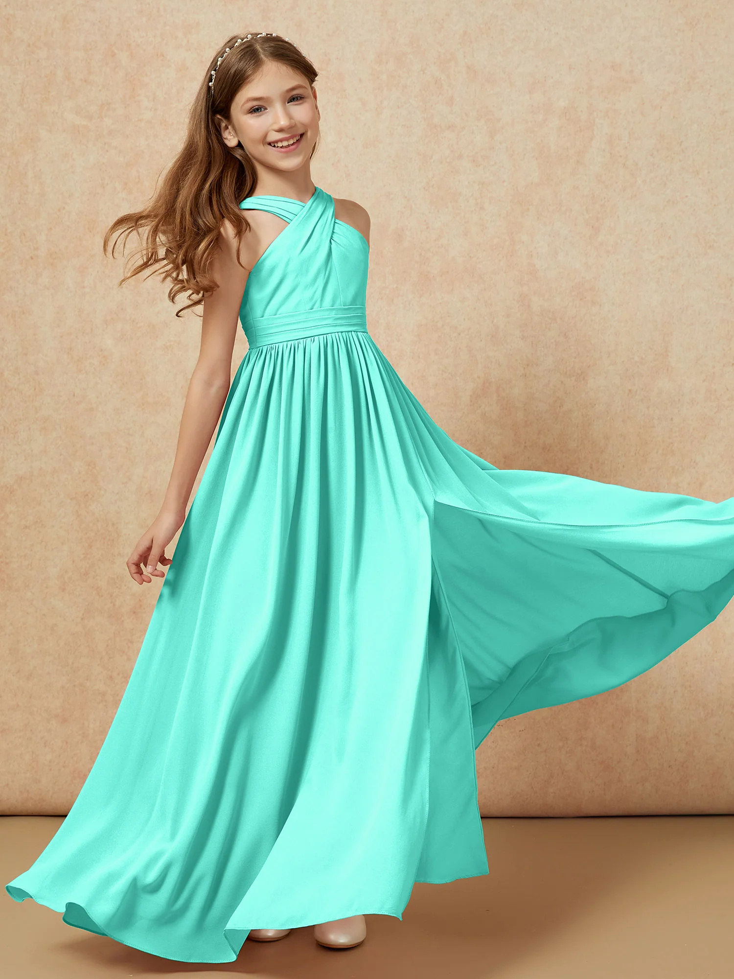 Grecian Neck Chiffon Junior Bridesmaid Dresses With Slit Spa - Image 6