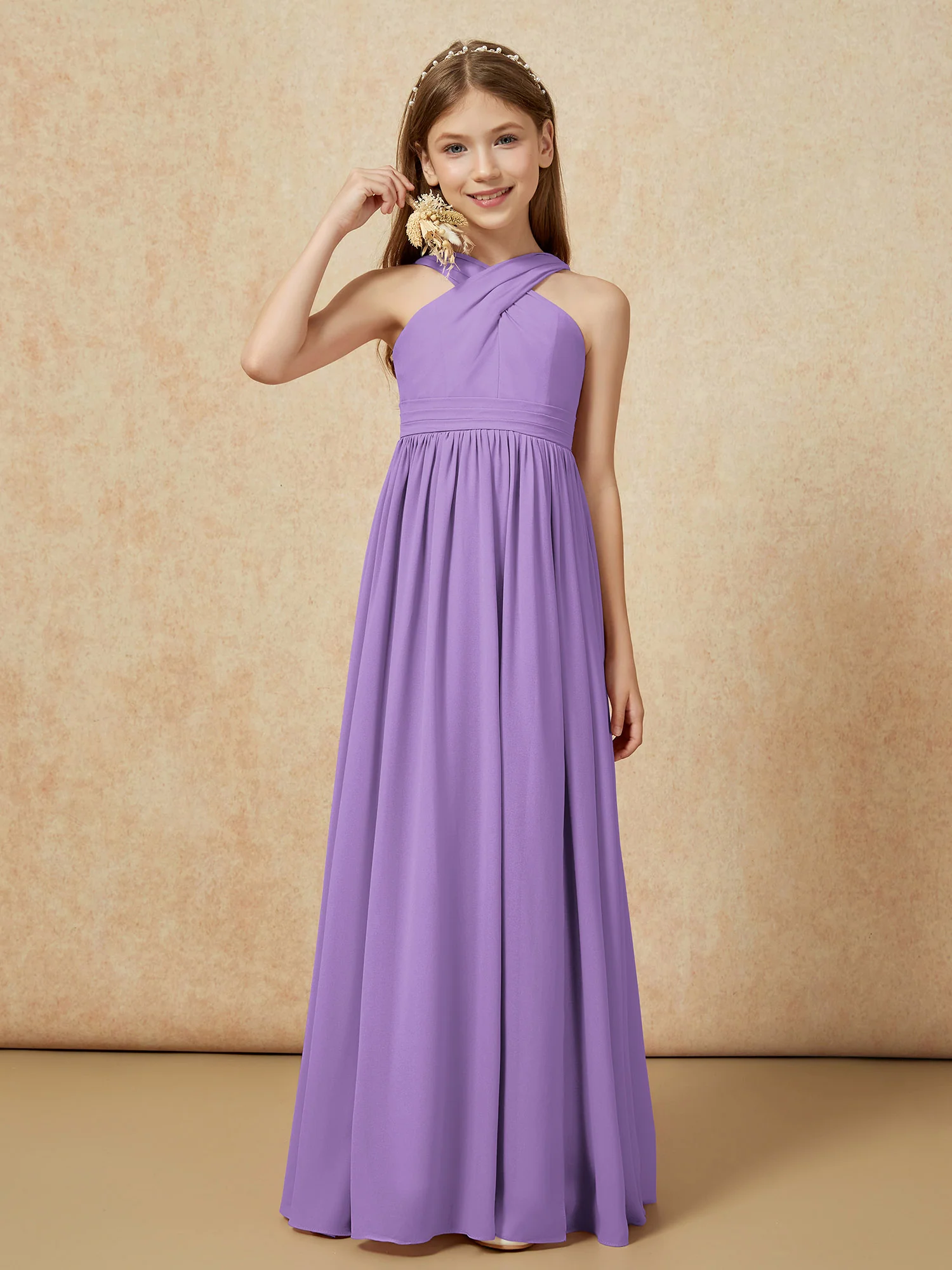 Grecian Neck Chiffon Junior Bridesmaid Dresses With Slit Tahiti