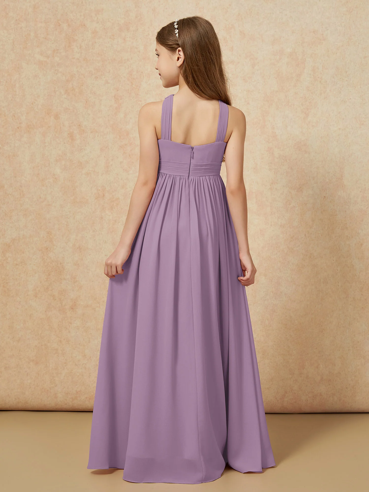 Grecian Neck Chiffon Junior Bridesmaid Dresses With Slit Wisteria - Image 2