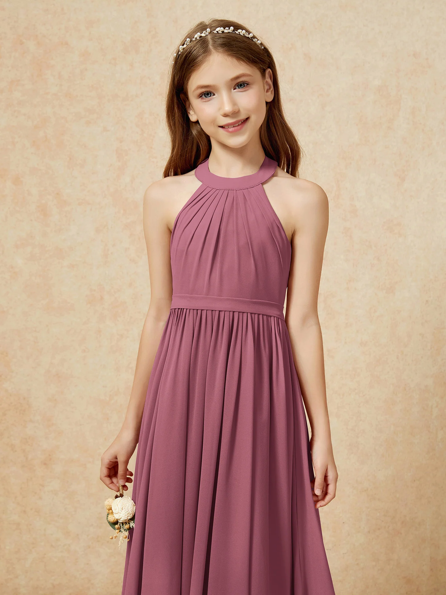 Grecian Neck Knee-length Chiffon Junior Bridesmaid Dress Mulberry - Image 6