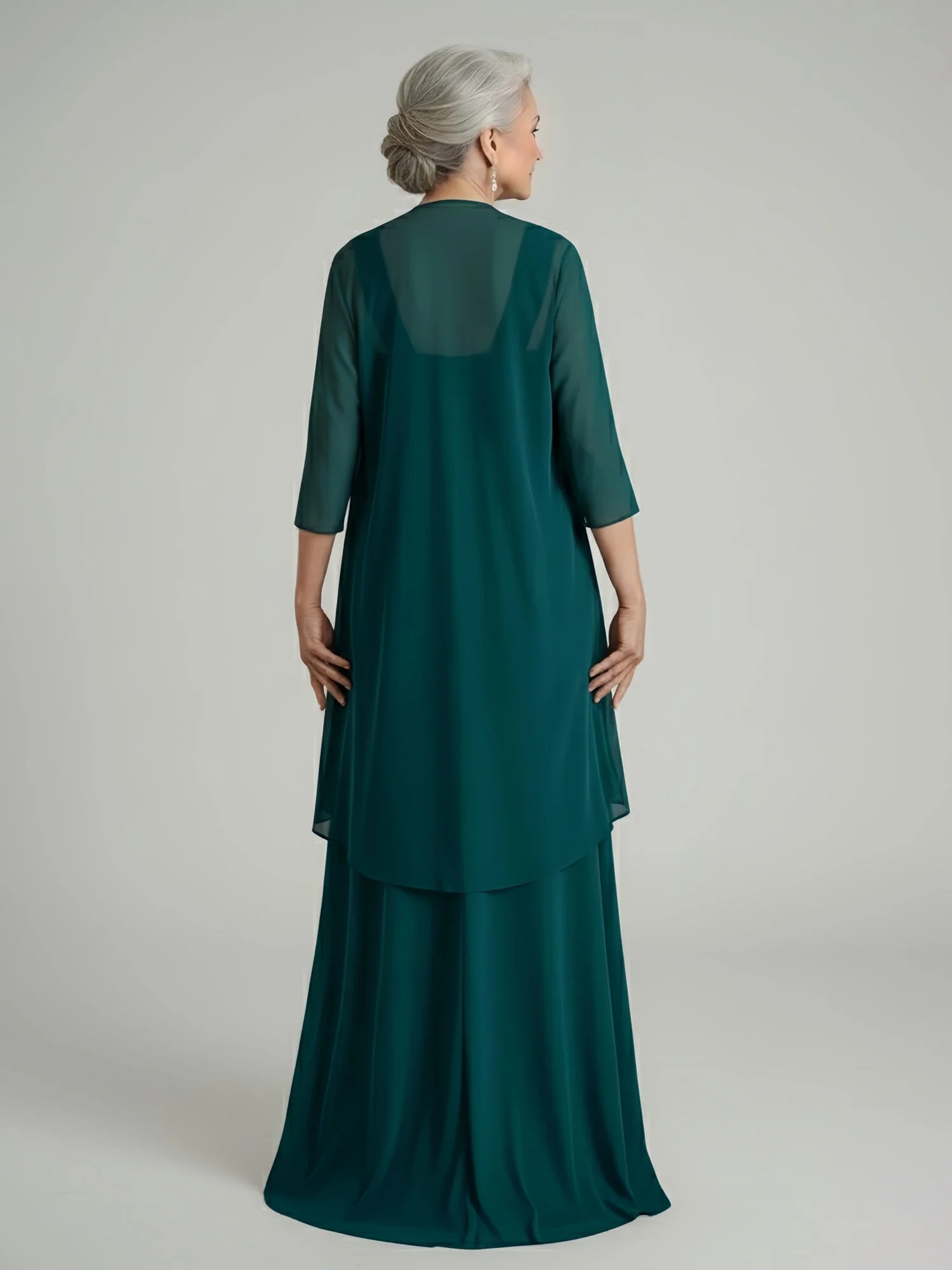 Ruched Bodice Chiffon Gown with Coordinating Shawl Dusty Sage - Image 2