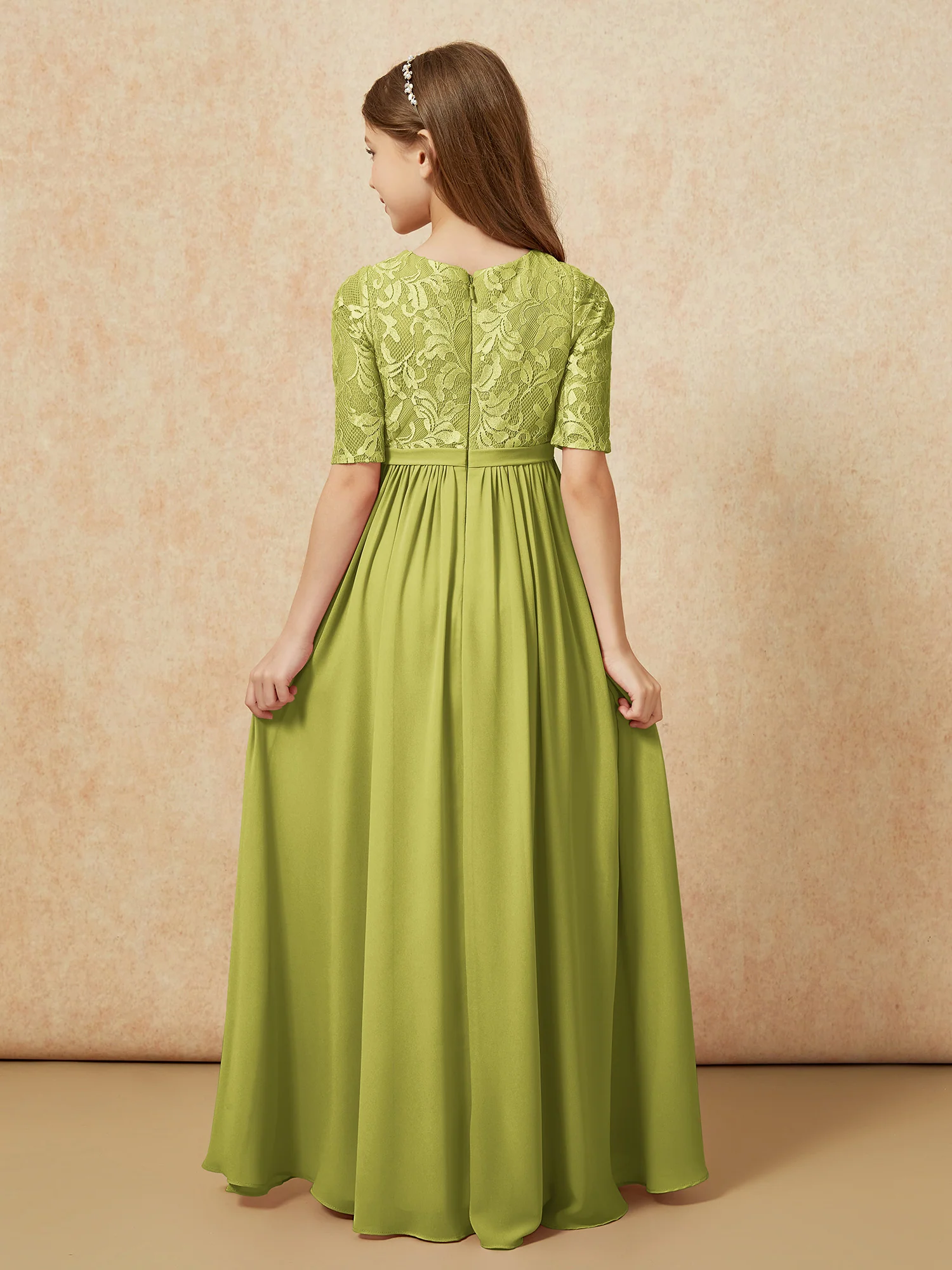 Half Sleeve Lace Top Chiffon Junior Bridesmaid Dresses Clover - Image 2