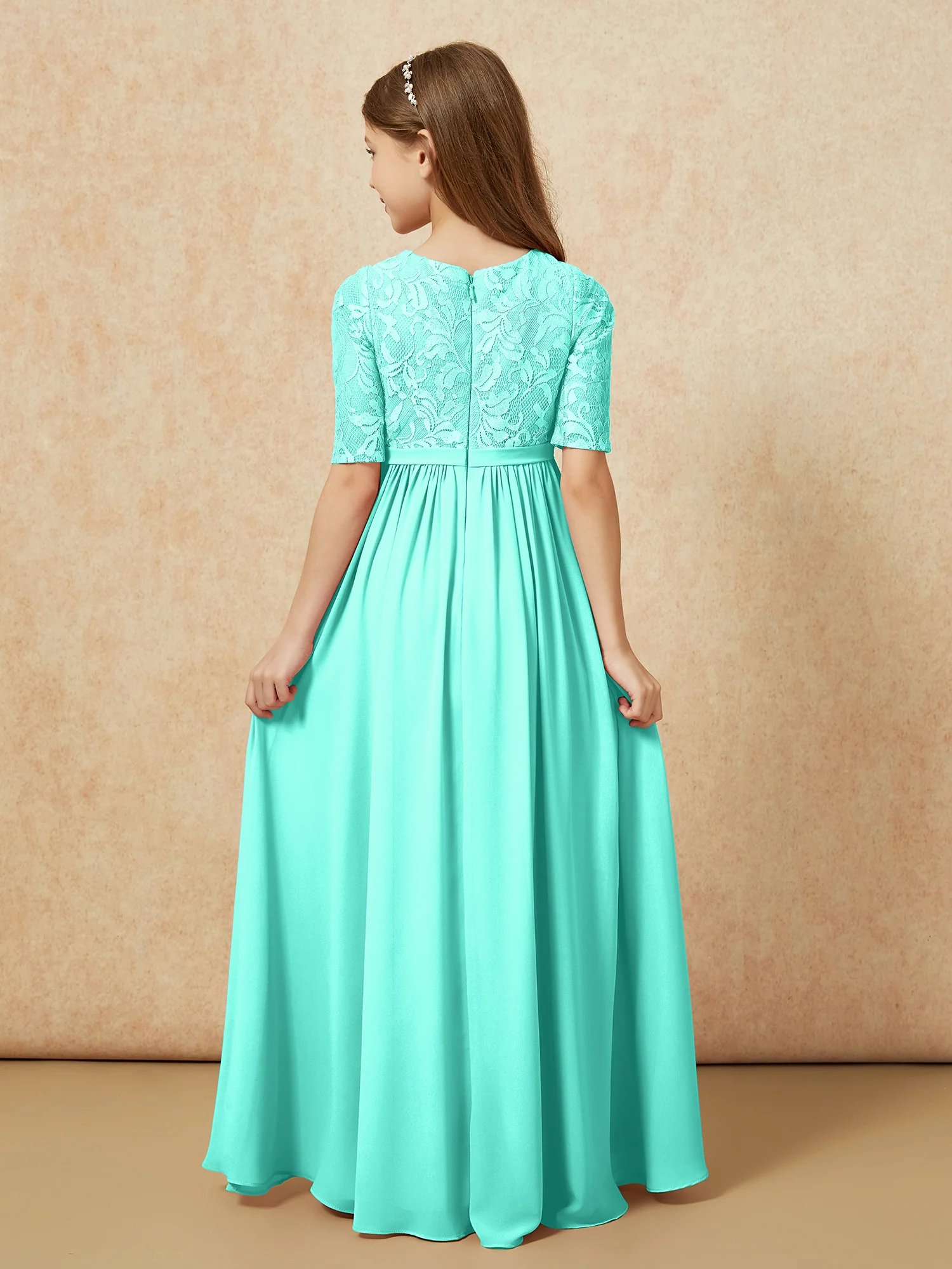 Half Sleeve Lace Top Chiffon Junior Bridesmaid Dresses Spa - Image 2