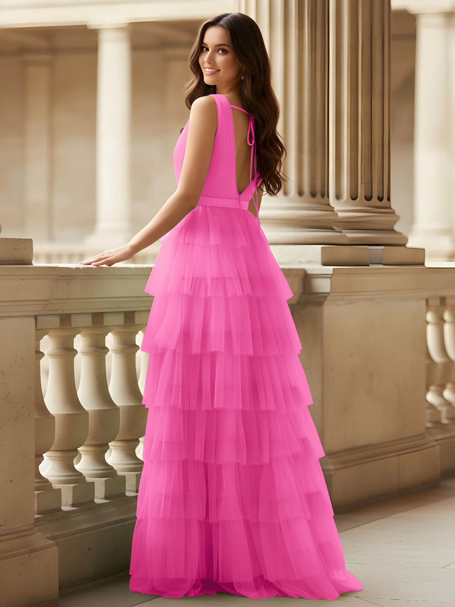 Ruched Bodice Formal Dress with Waistband Detail Azalea - Image 2