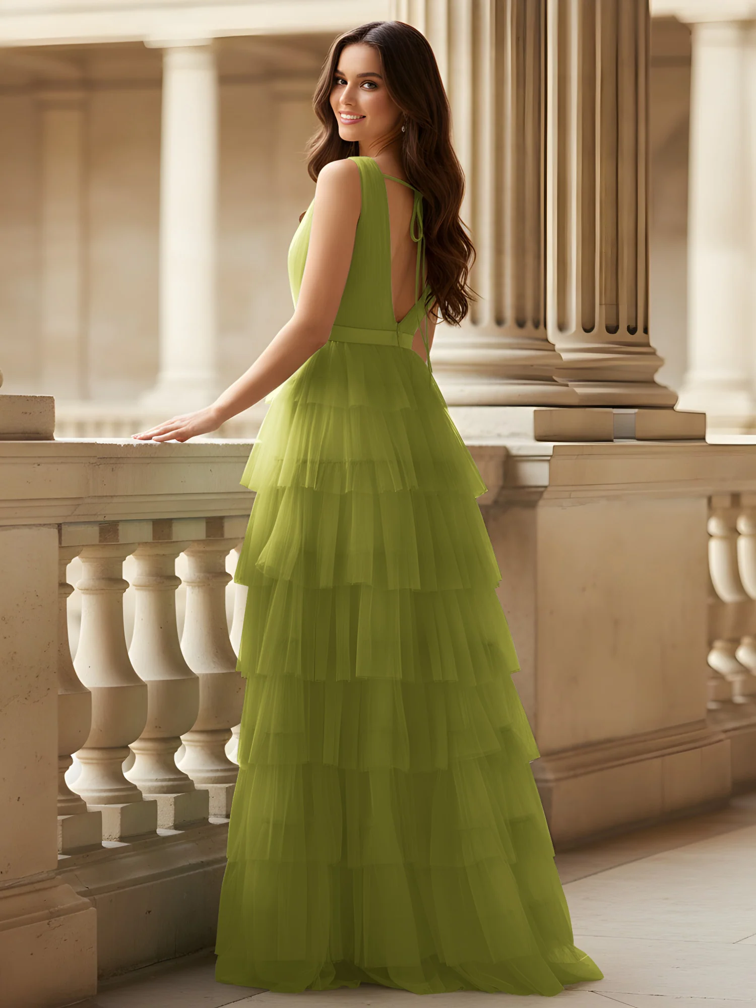 Ruched Bodice Formal Dress with Waistband Detail Clover - Image 2