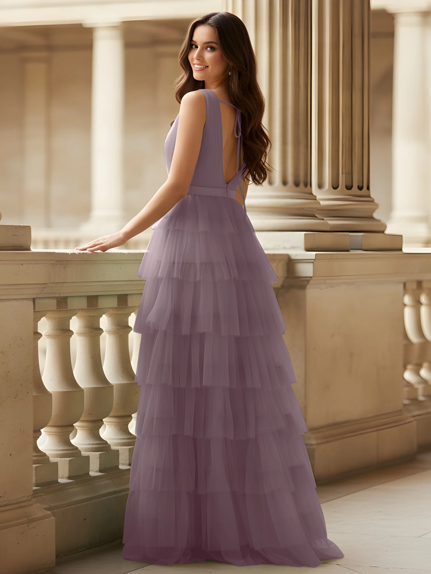 Ruched Bodice Formal Dress with Waistband Detail Dusk - Image 2