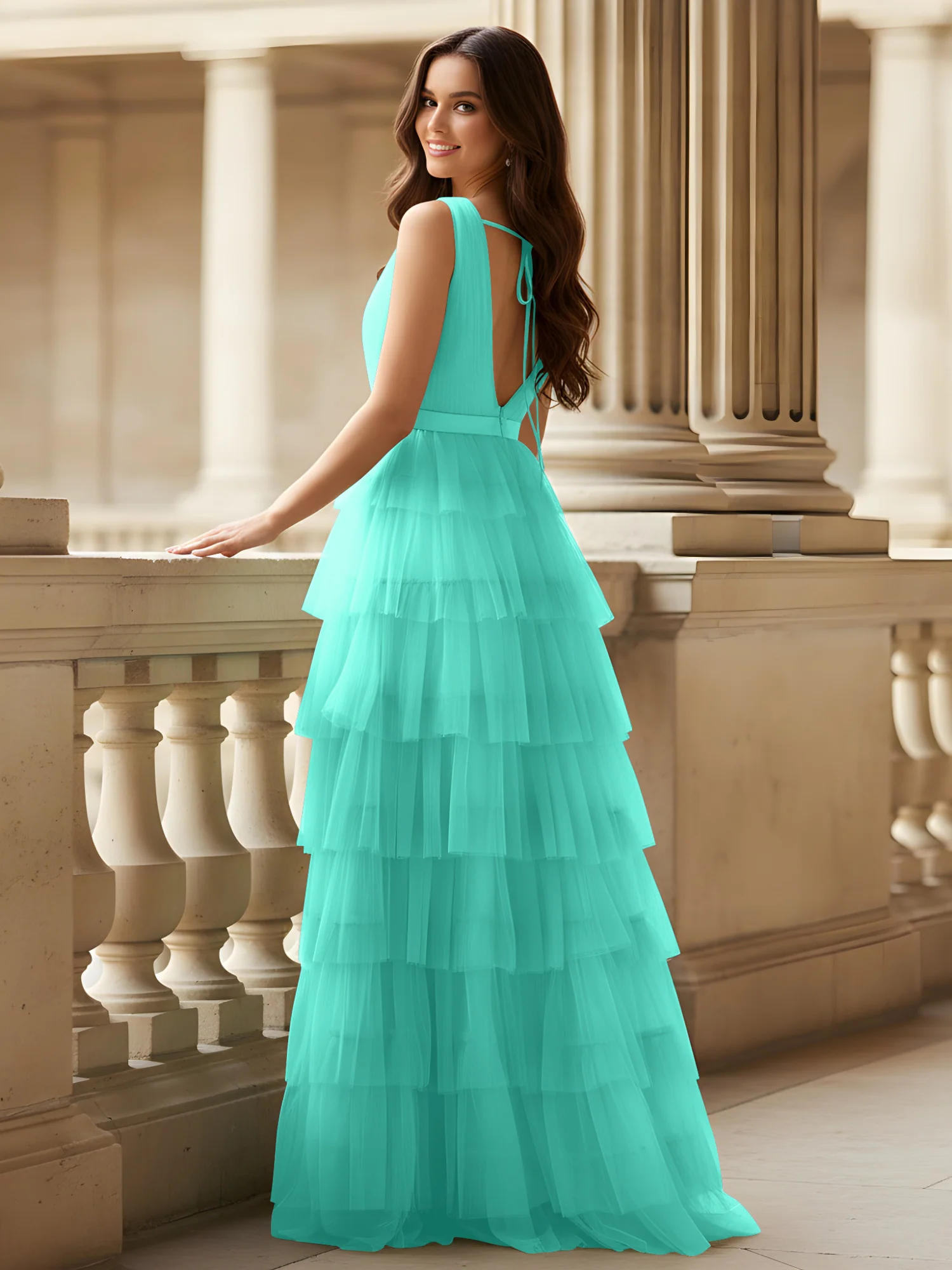 Ruched Bodice Formal Dress with Waistband Detail Spa - Image 2