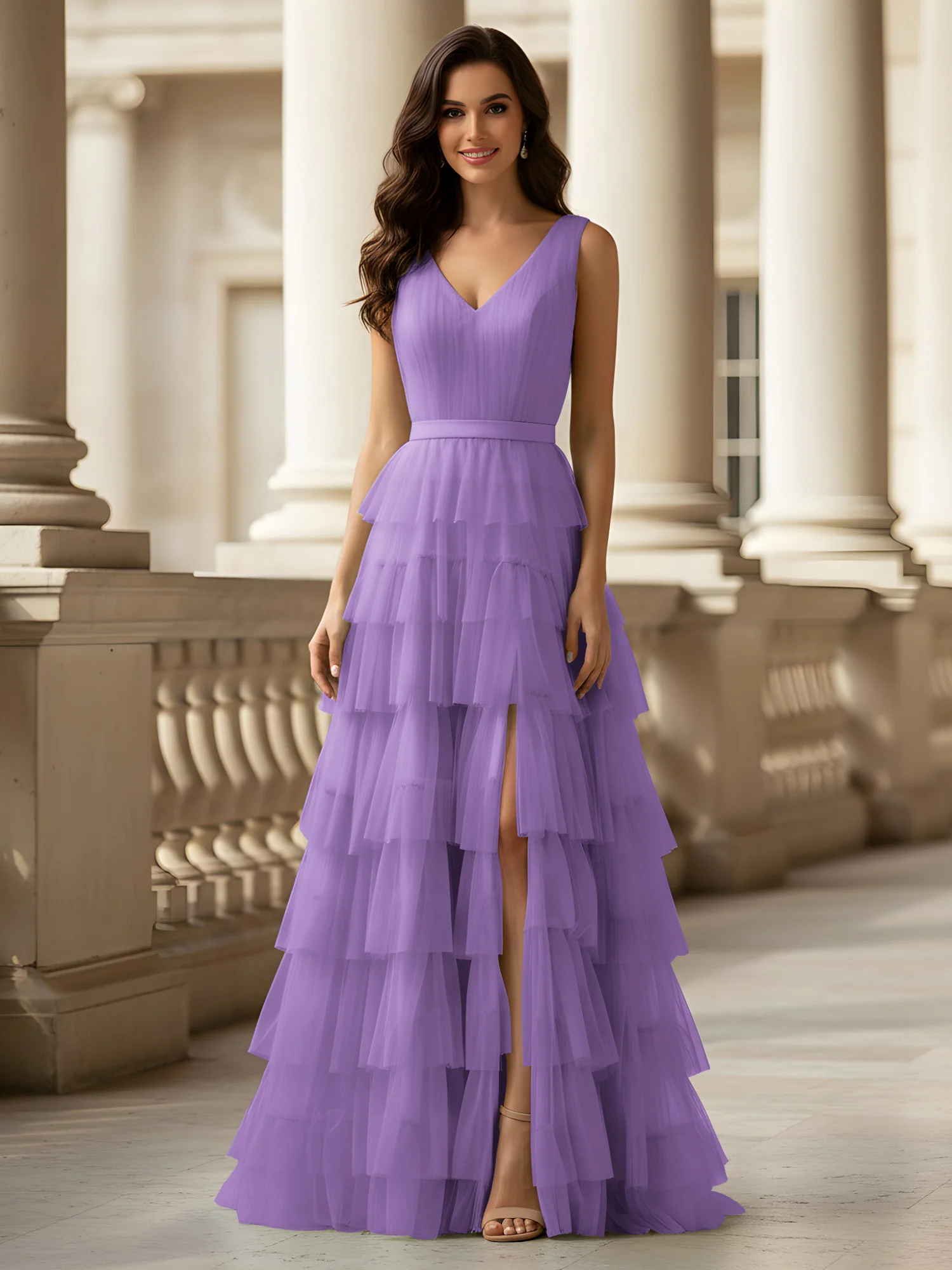 Ruched Bodice Formal Dress with Waistband Detail Tahiti