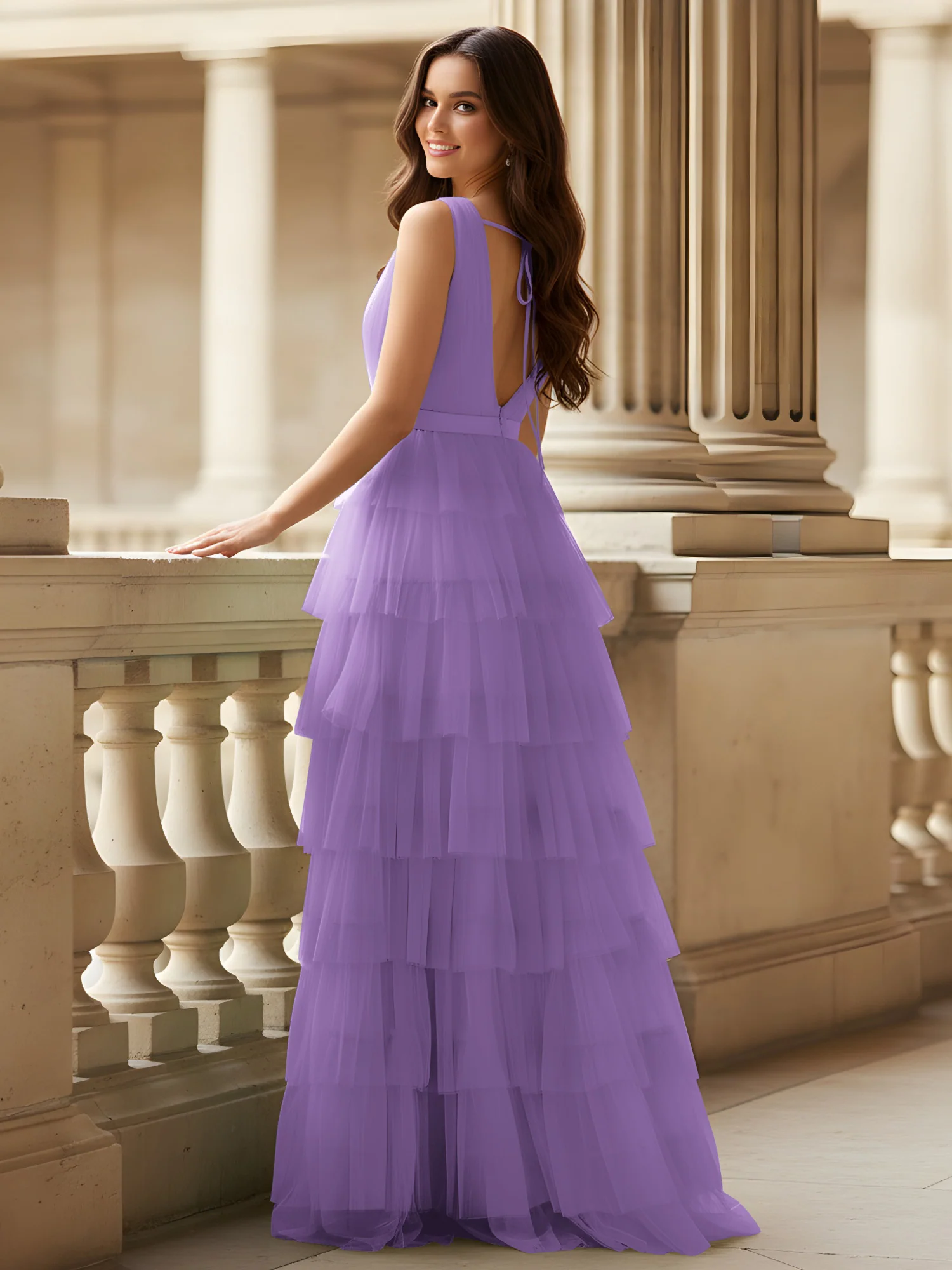 Ruched Bodice Formal Dress with Waistband Detail Tahiti - Image 2