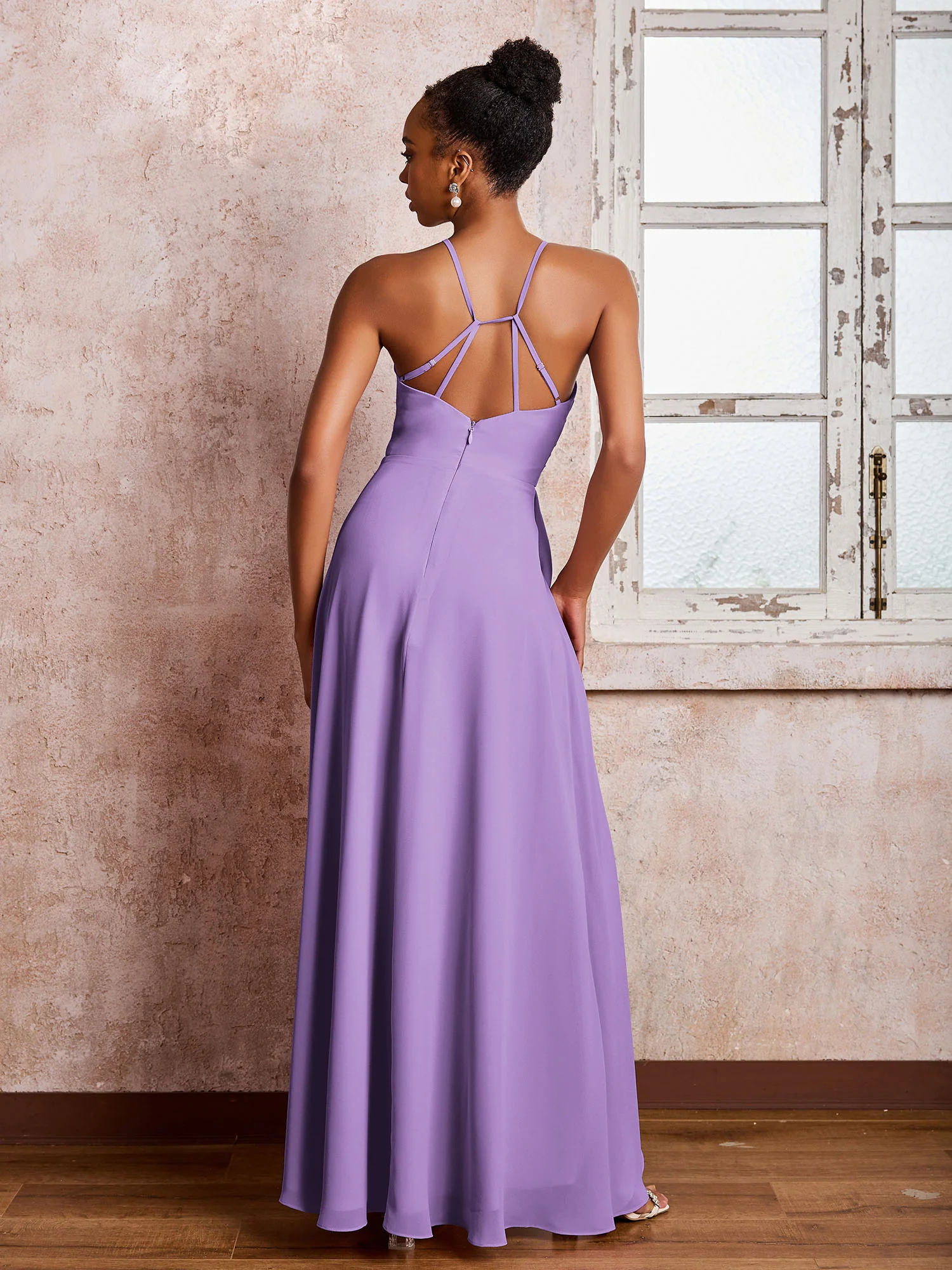 Halter Criss-Cross Straps Ruffles Chiffon Bridesmaid Dresses Tahiti - Image 2