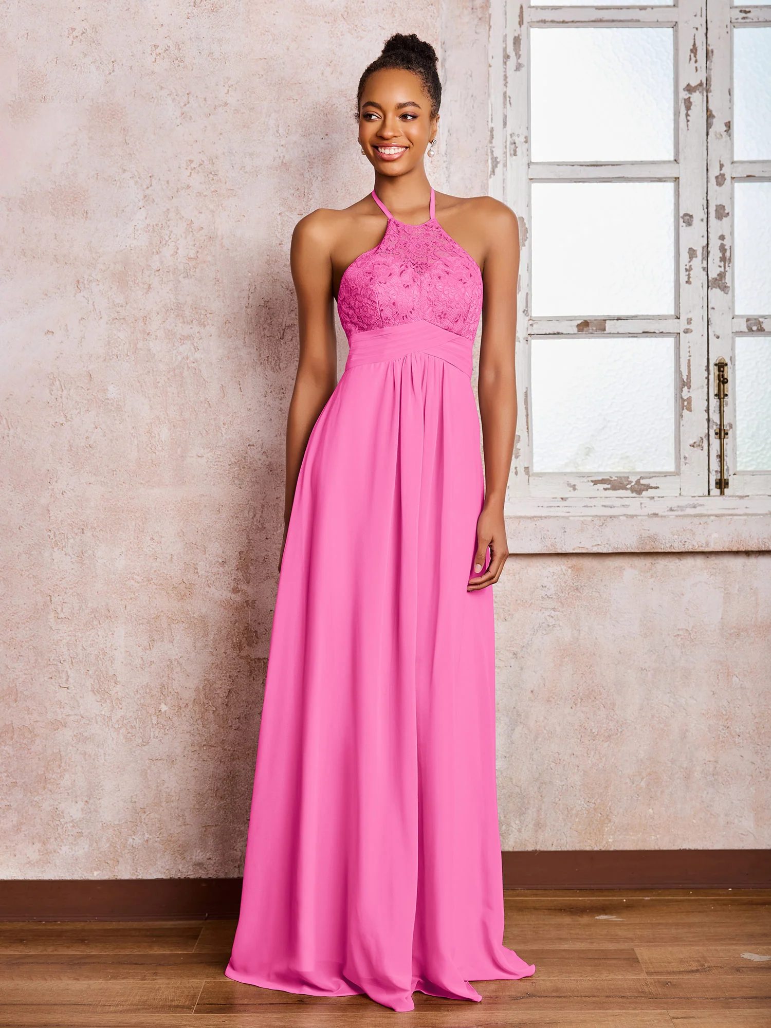 Halter Lace Top Sleeveless Chiffon Long Gowns Azalea - Image 3