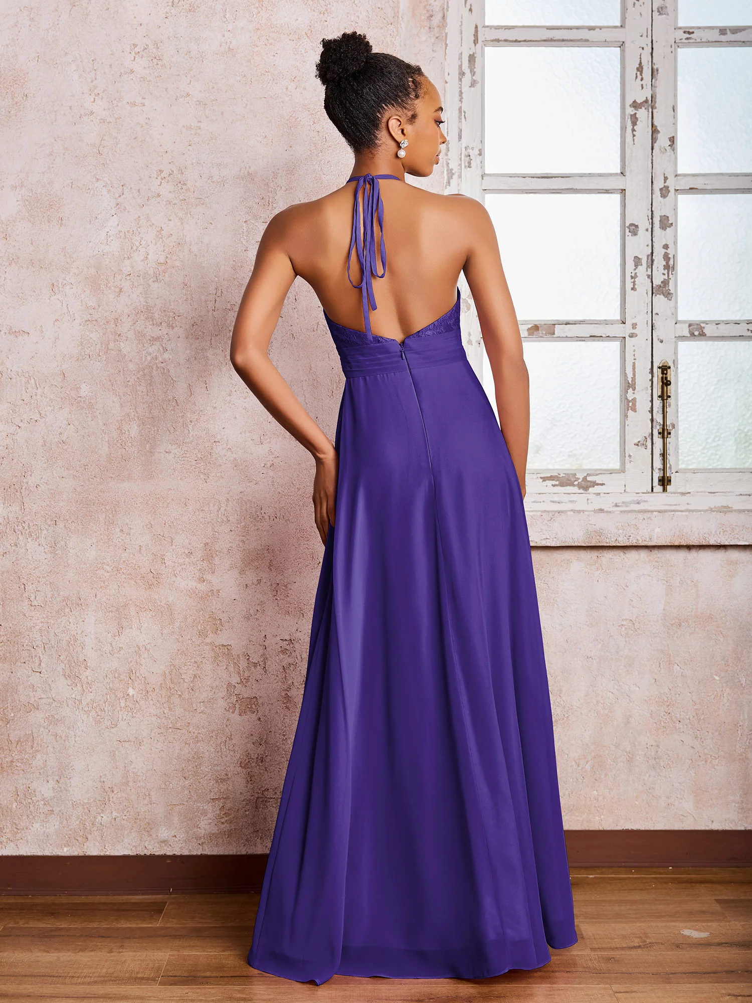 Halter Lace Top Sleeveless Chiffon Long Gowns Regency - Image 2