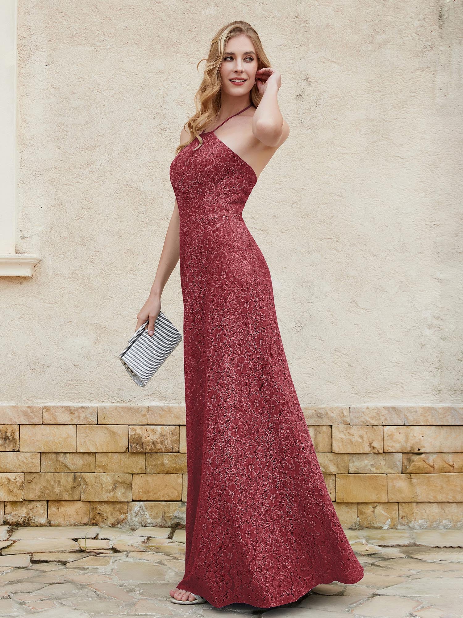 Halter Neck Sheath Lace Gown Cinnamon Rose Plus Size - Image 3