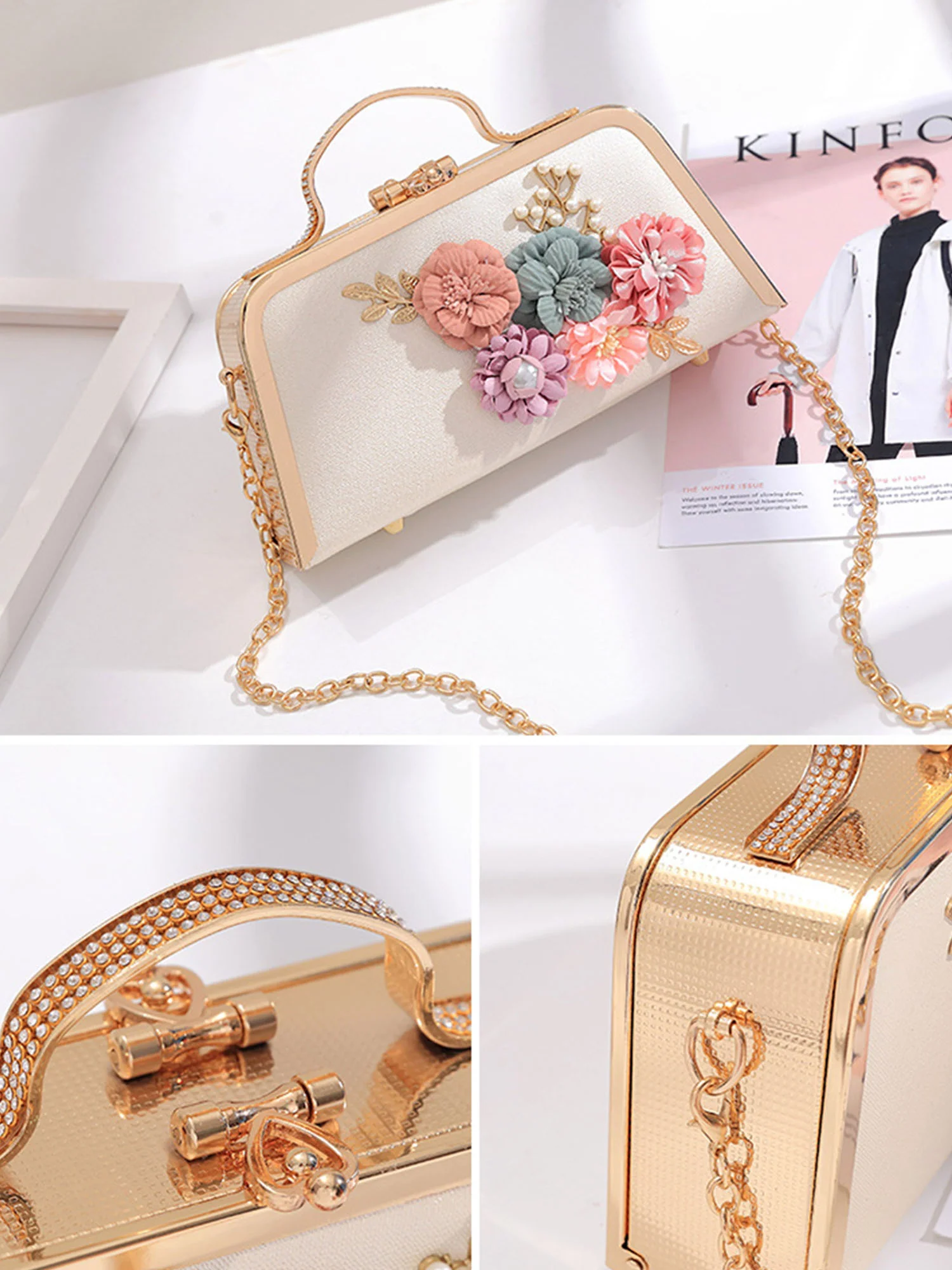 Handheld Flower Square Evening Bag - Image 5