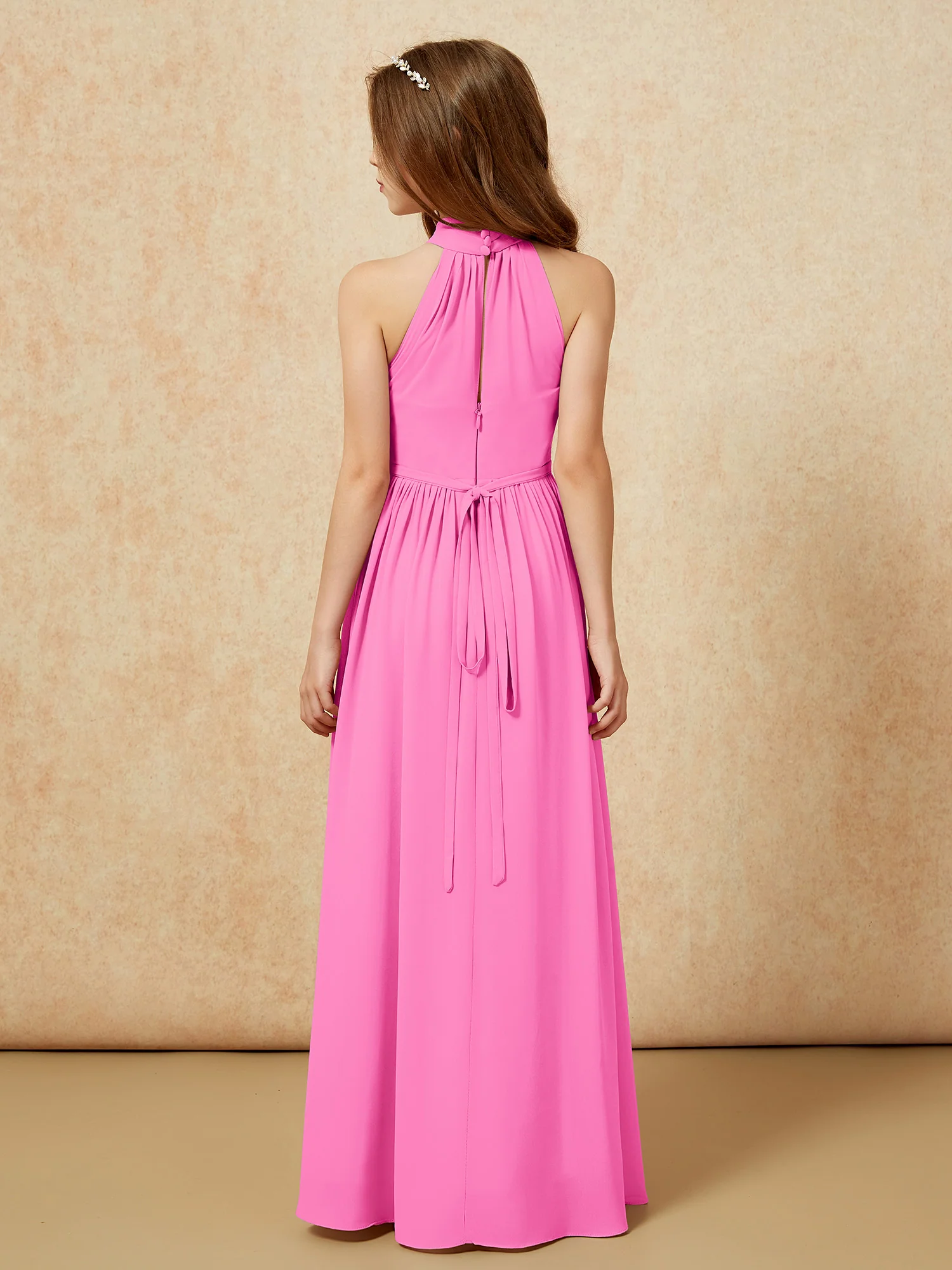 High Neck Long Junior Bridesmaid Dress With Slit Azalea - Image 7