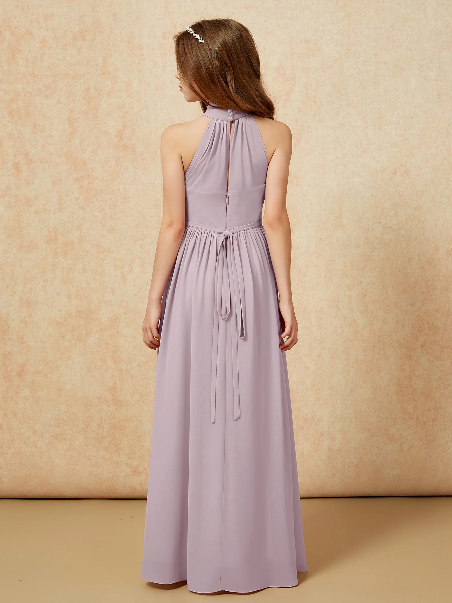 High Neck Long Junior Bridesmaid Dress With Slit Dusk - Image 2