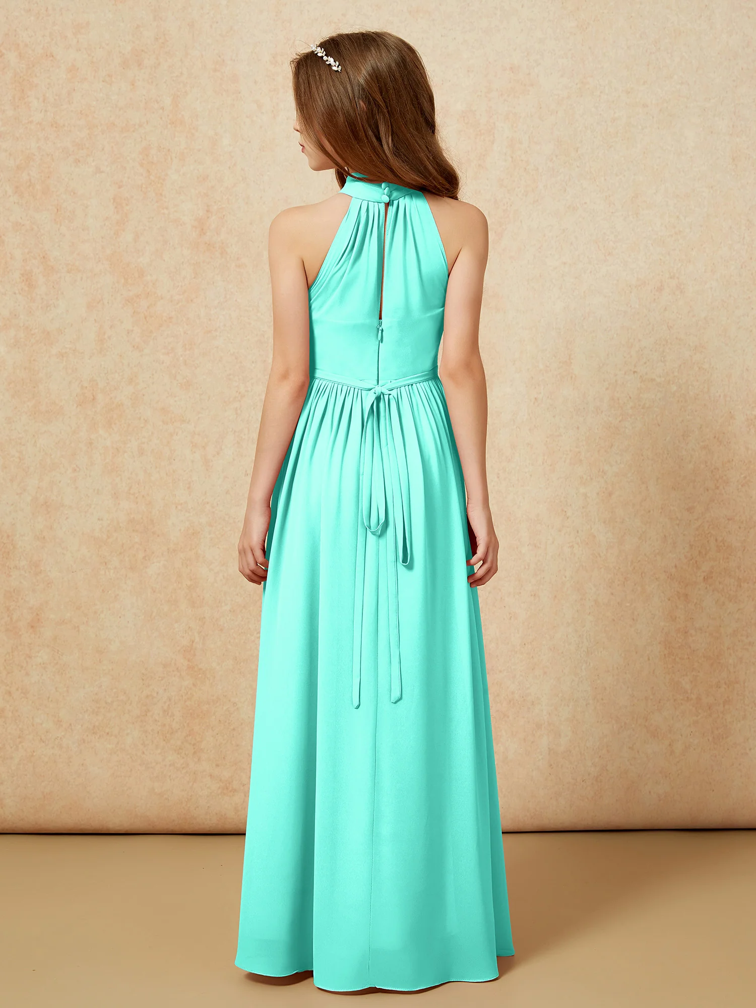 High Neck Long Junior Bridesmaid Dress With Slit Spa - Image 2