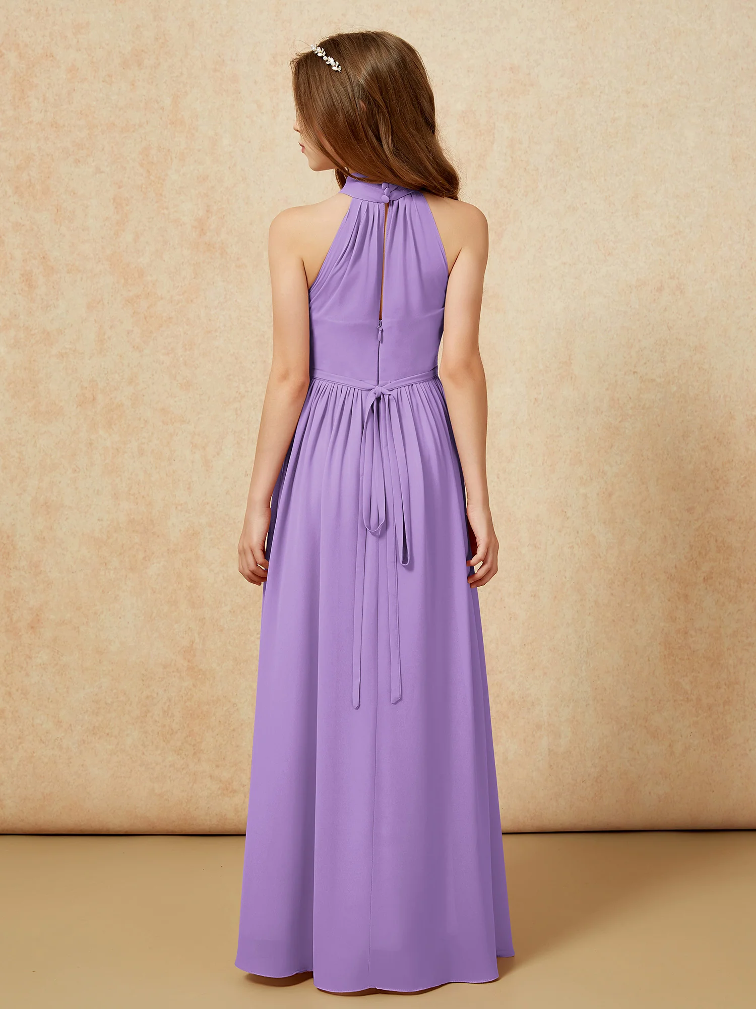 High Neck Long Junior Bridesmaid Dress With Slit Tahiti - Image 2