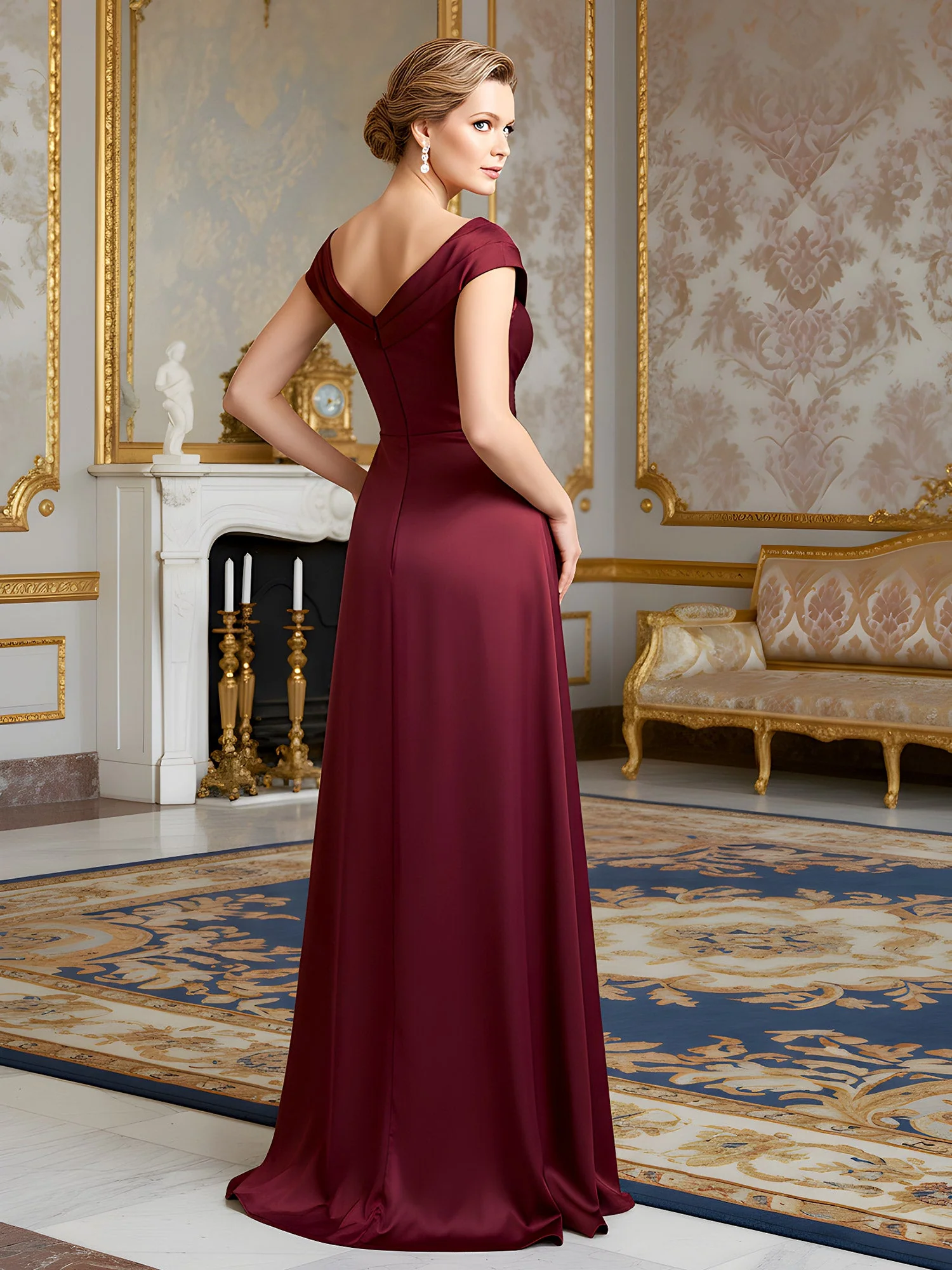 Cap Sleeve Column Gown with Draped V-Neck and Thigh Slit Pearl Pink - Image 2