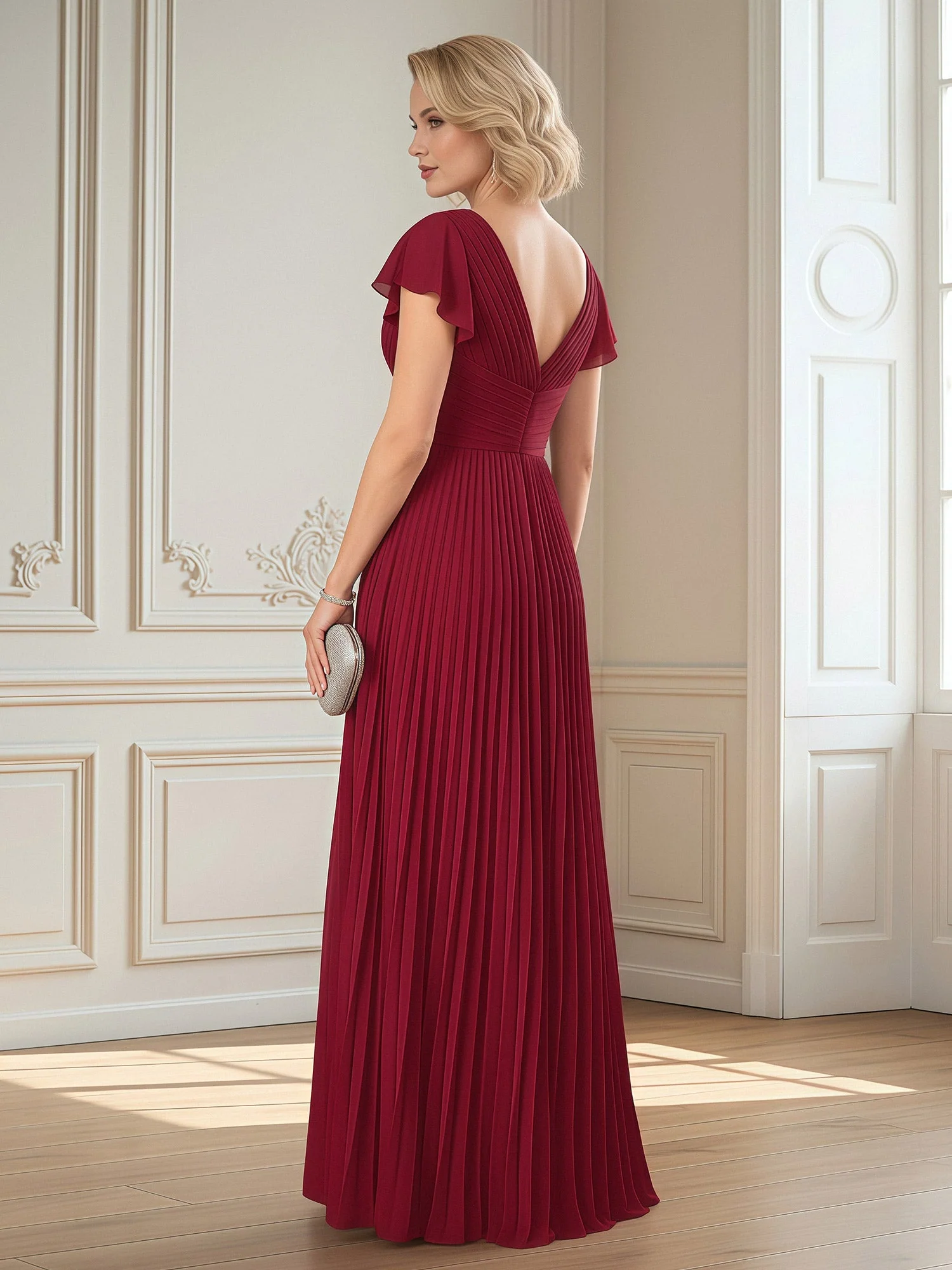 Flutter Sleeve Draped Bodice Formal Gown Daffodil - Image 2