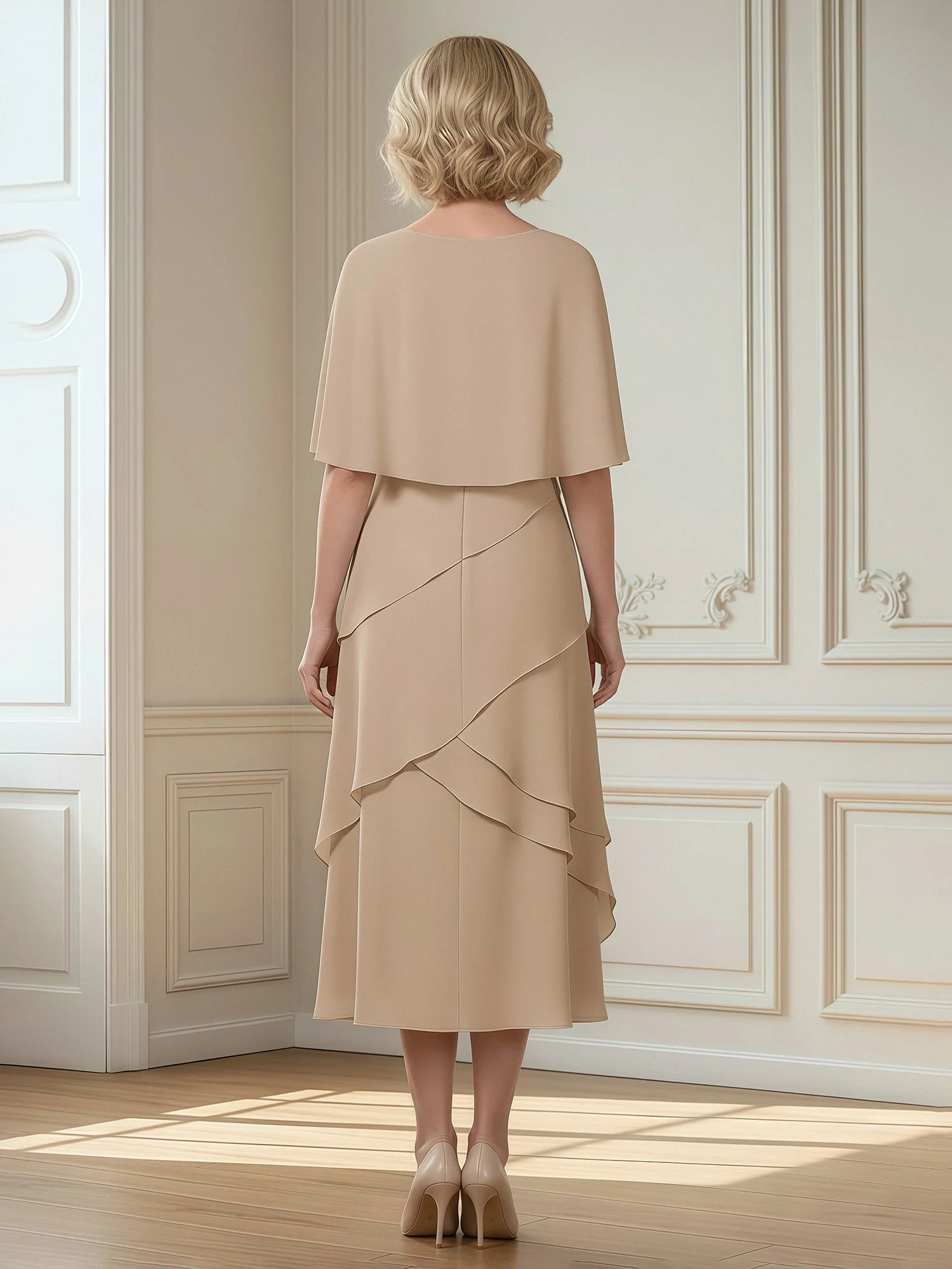 Tiered Skirt A-Line Midi Formal Dress Green - Image 2