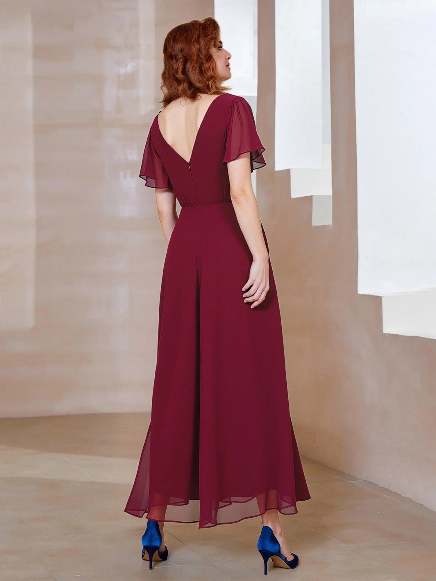Asymmetrical Hem Cocktail Dress with Beaded Waist Detail Dusty Sage - Image 2