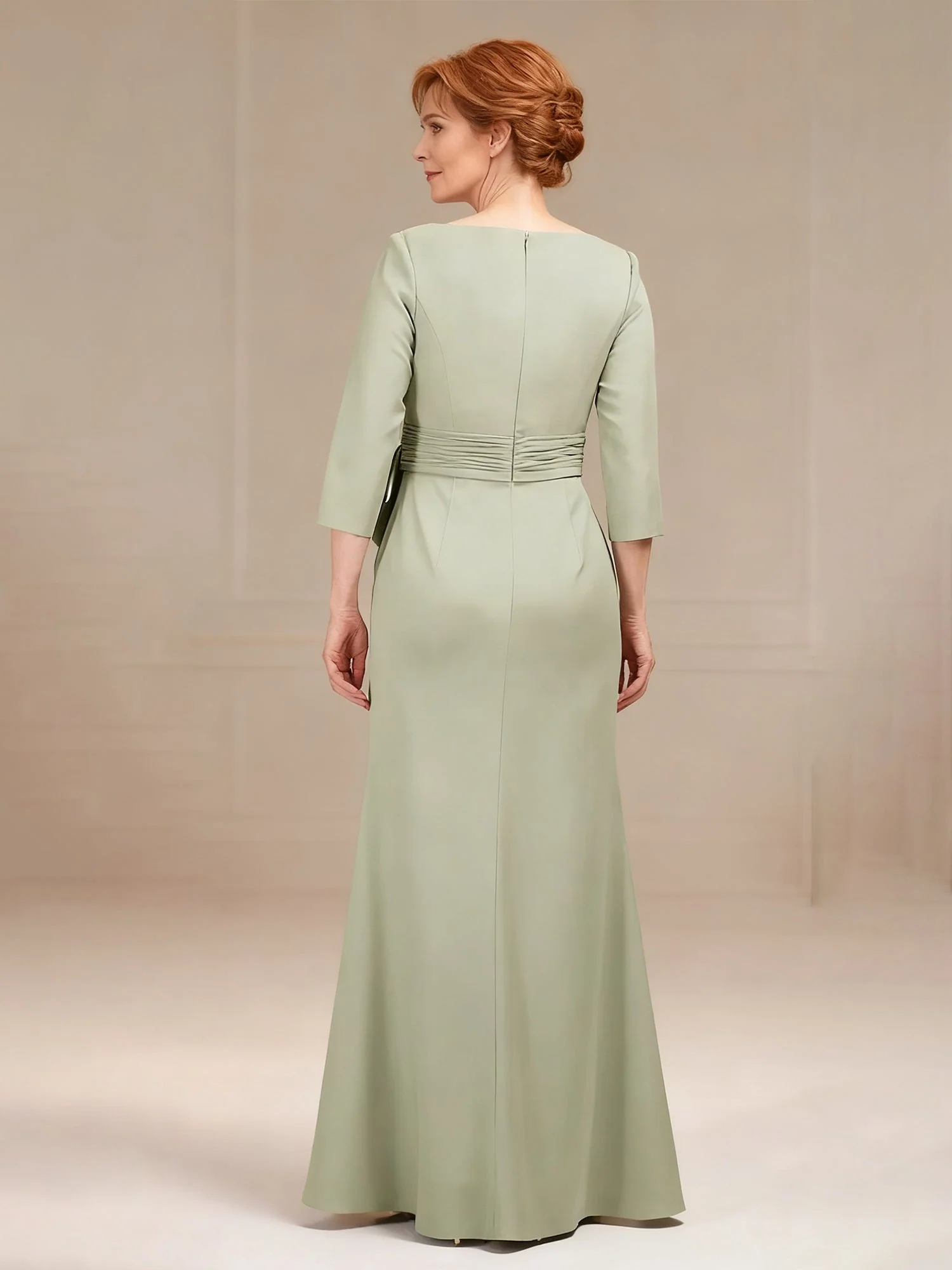 Tailored Full-Length Gown with Ruffled Sash Detail Dark Green - Image 2