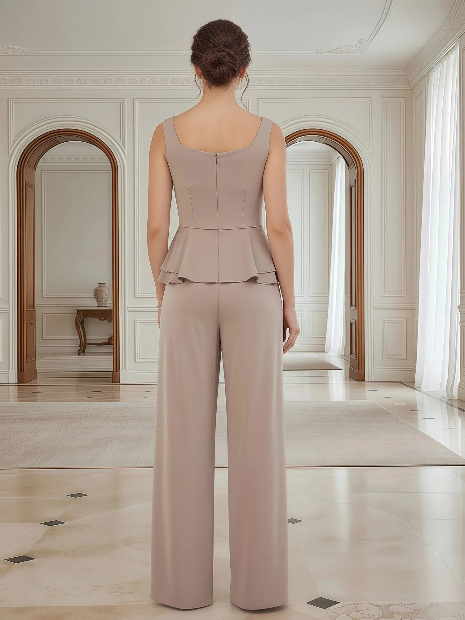 Three-Piece Formal Pantsuit with Wide-Leg Trousers Dusk - Image 4