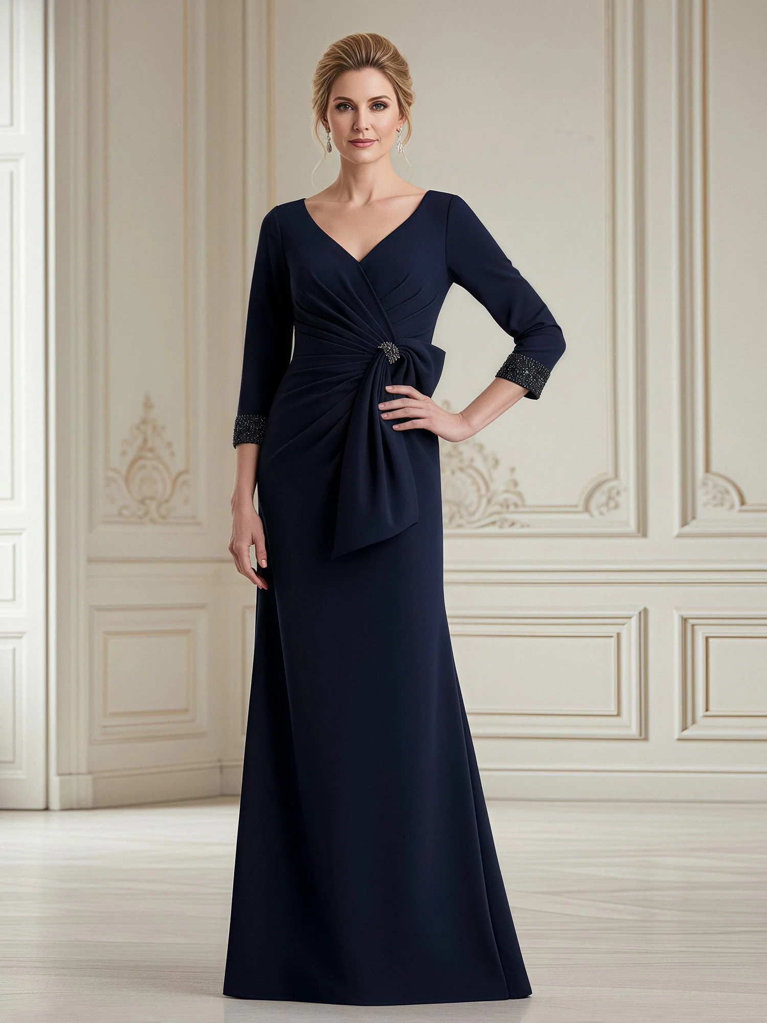 Fitted Formal Wear with Beaded Cuff Accent Royal Blue