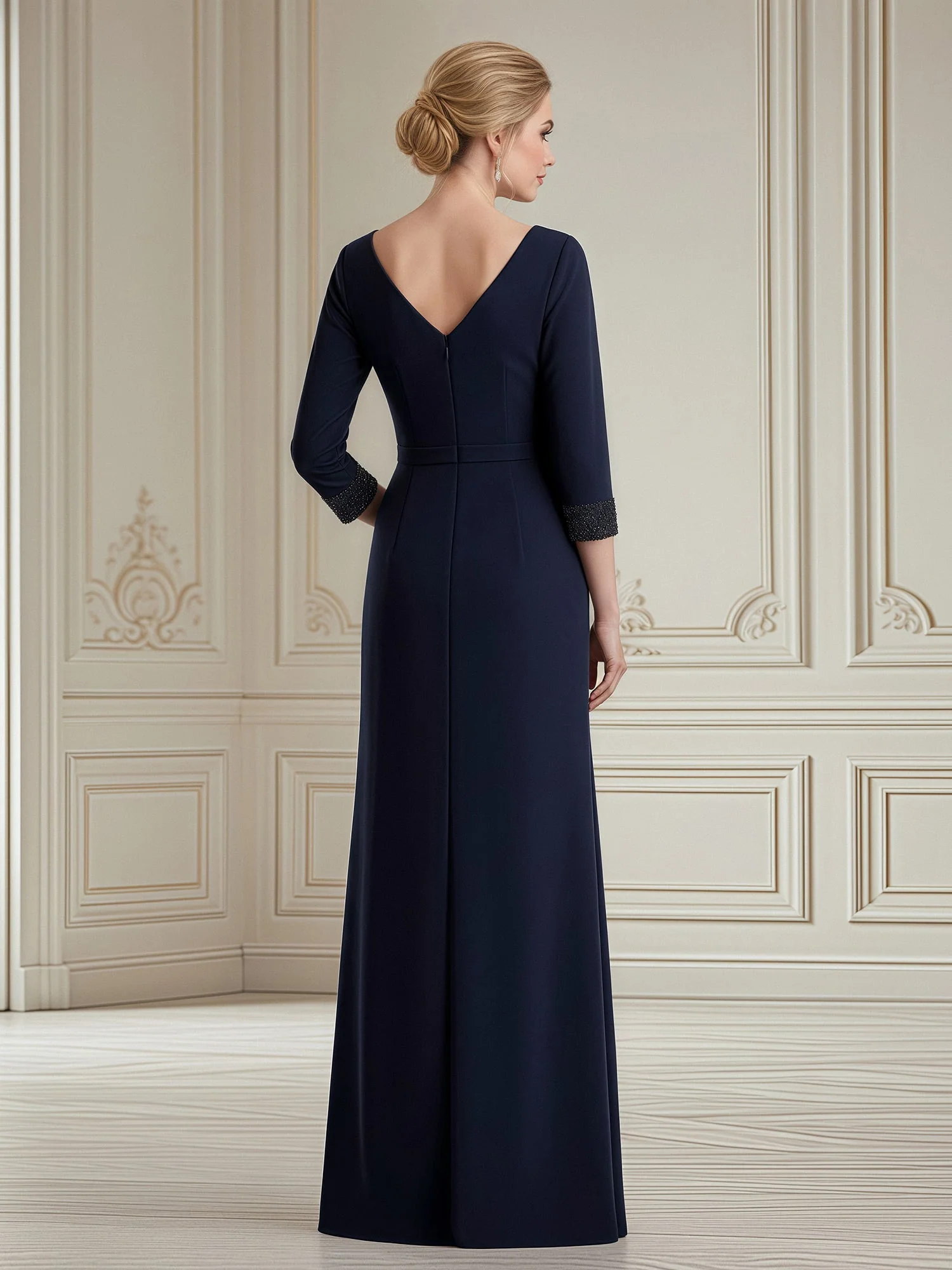 Fitted Formal Wear with Beaded Cuff Accent Royal Blue - Image 2