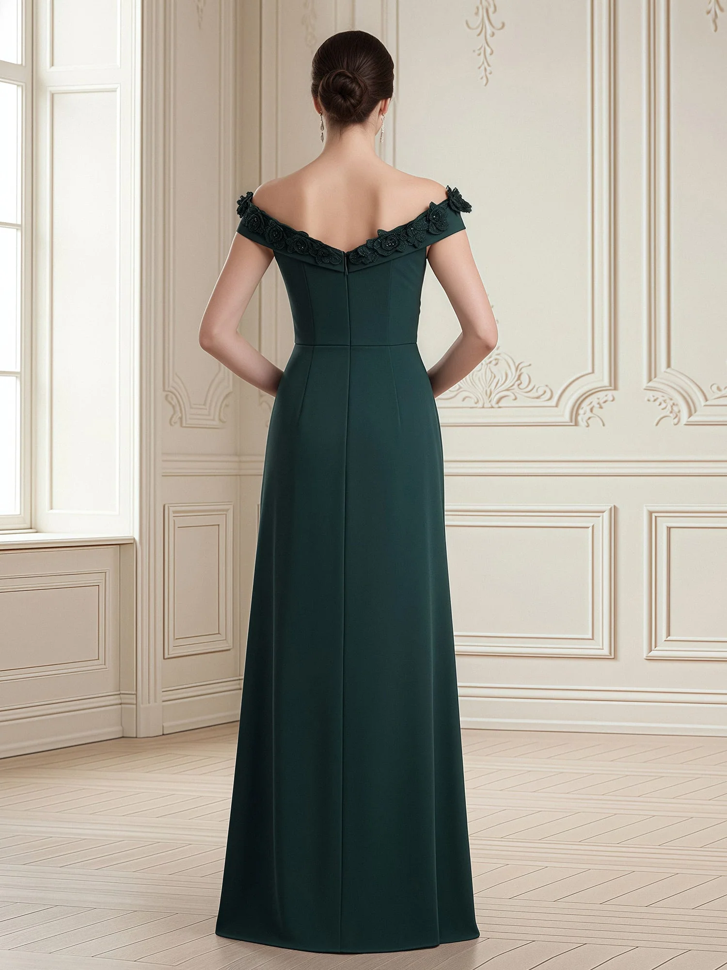 Off-Shoulder Column Gown with Draped Bodice Red - Image 2